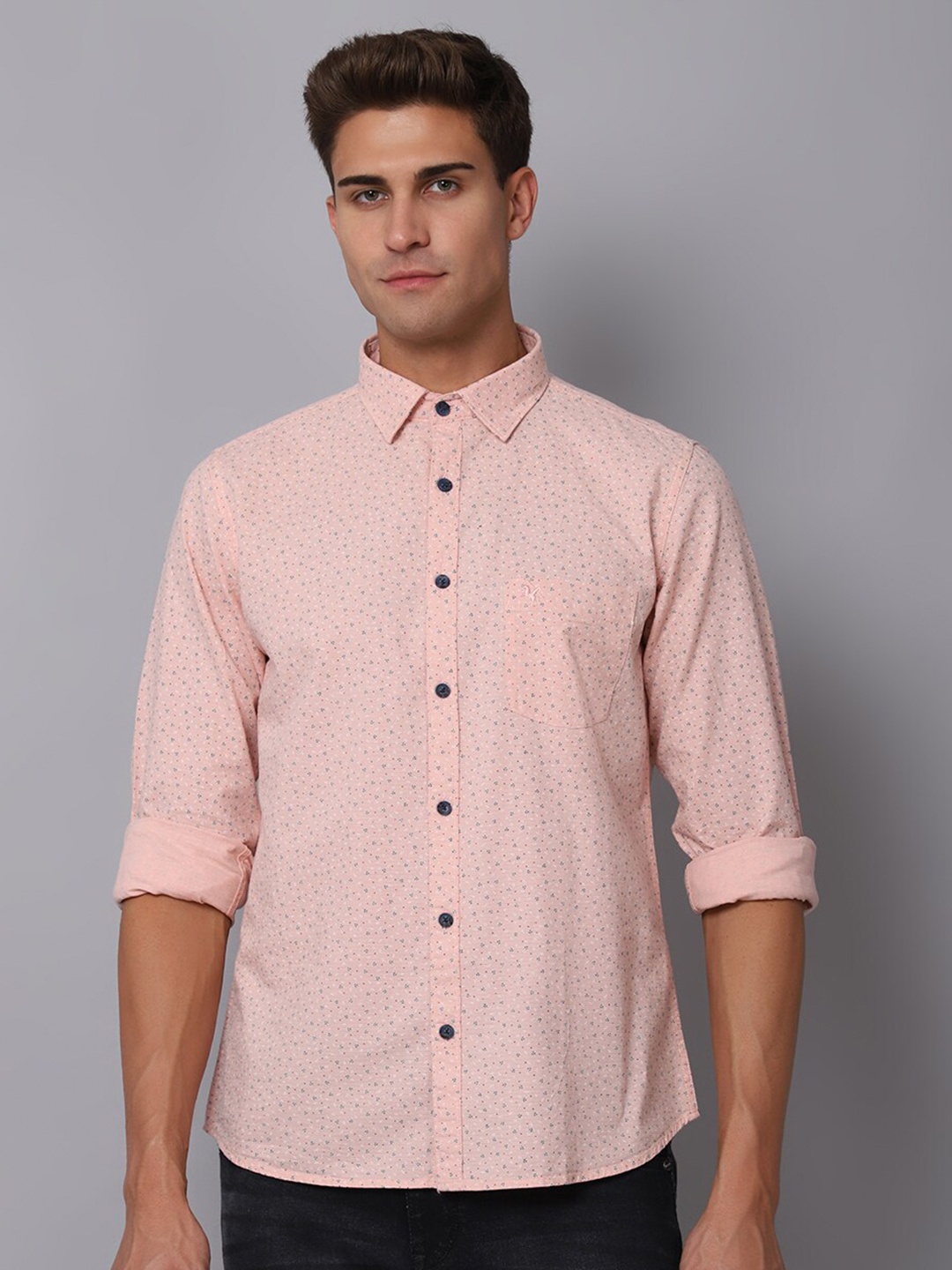 

Cantabil Men Peach-Coloured Printed Casual Shirt