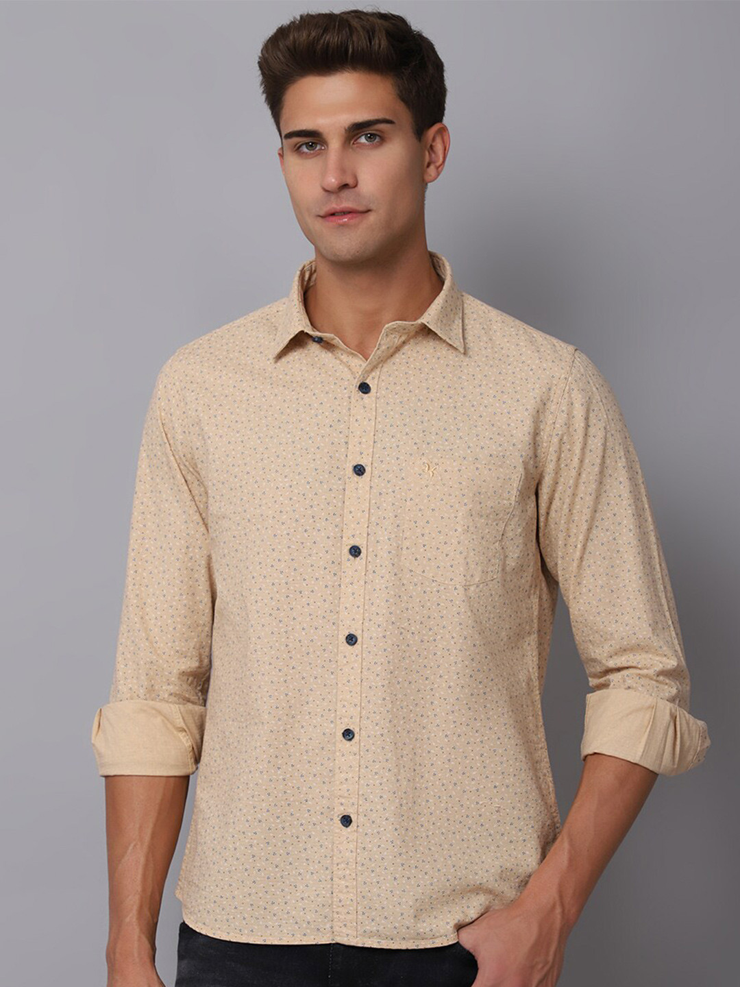 

Cantabil Men Khaki Printed Casual Shirt