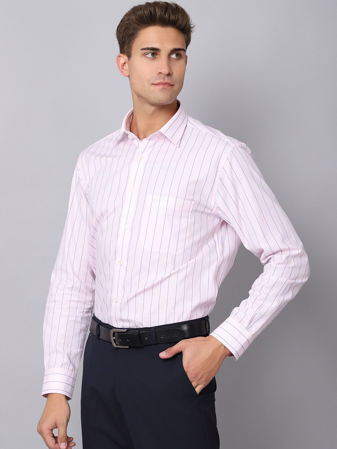 

Cantabil Men Pink Striped Formal Shirt