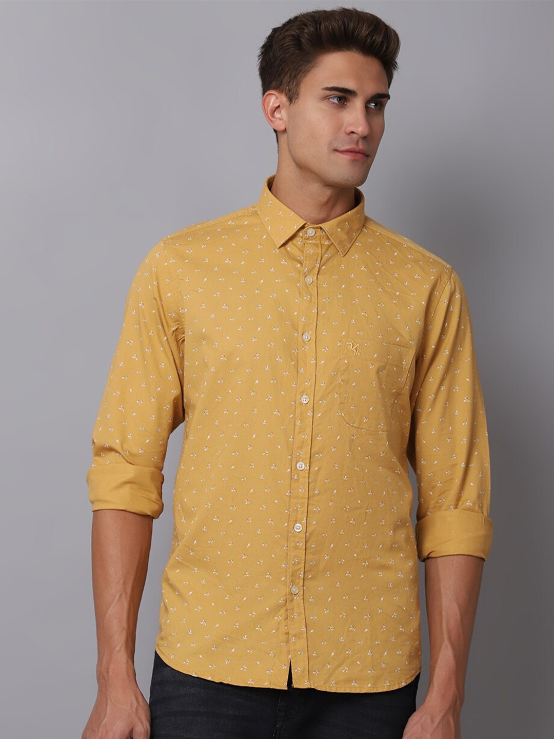 

Cantabil Men Mustard Printed Casual Shirt
