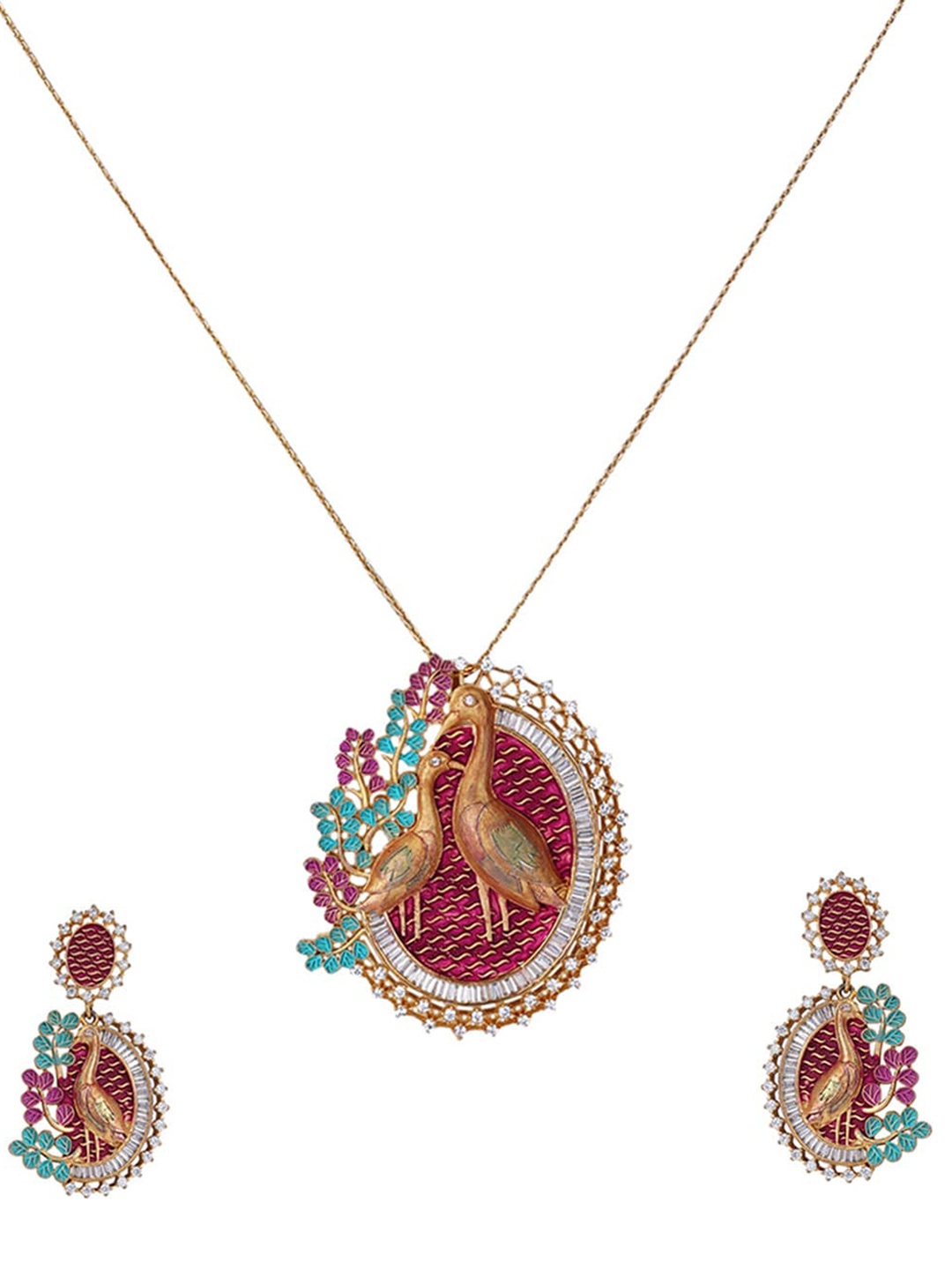 

Runjhun Women Gold-Plated Pink Stone Studded Jewelry Set