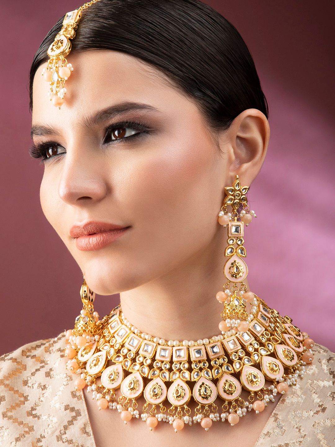 

Rubans Gold-Plated Gold Kundan Studded Jewellery Set