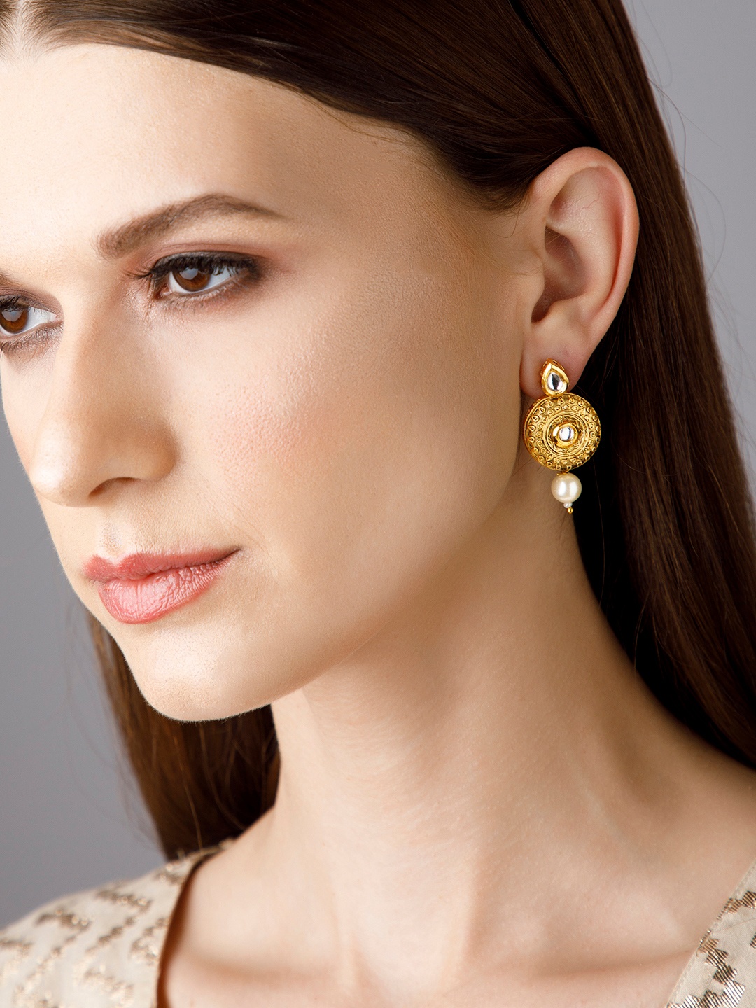

Rubans Gold-Plated Circular Drop Earrings