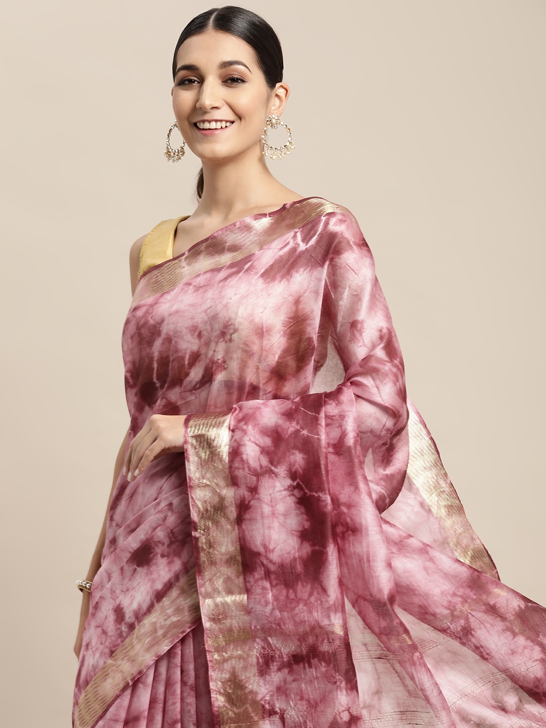 

swatika Maroon & White Tie and Dye Pure Silk Bhagalpuri Saree
