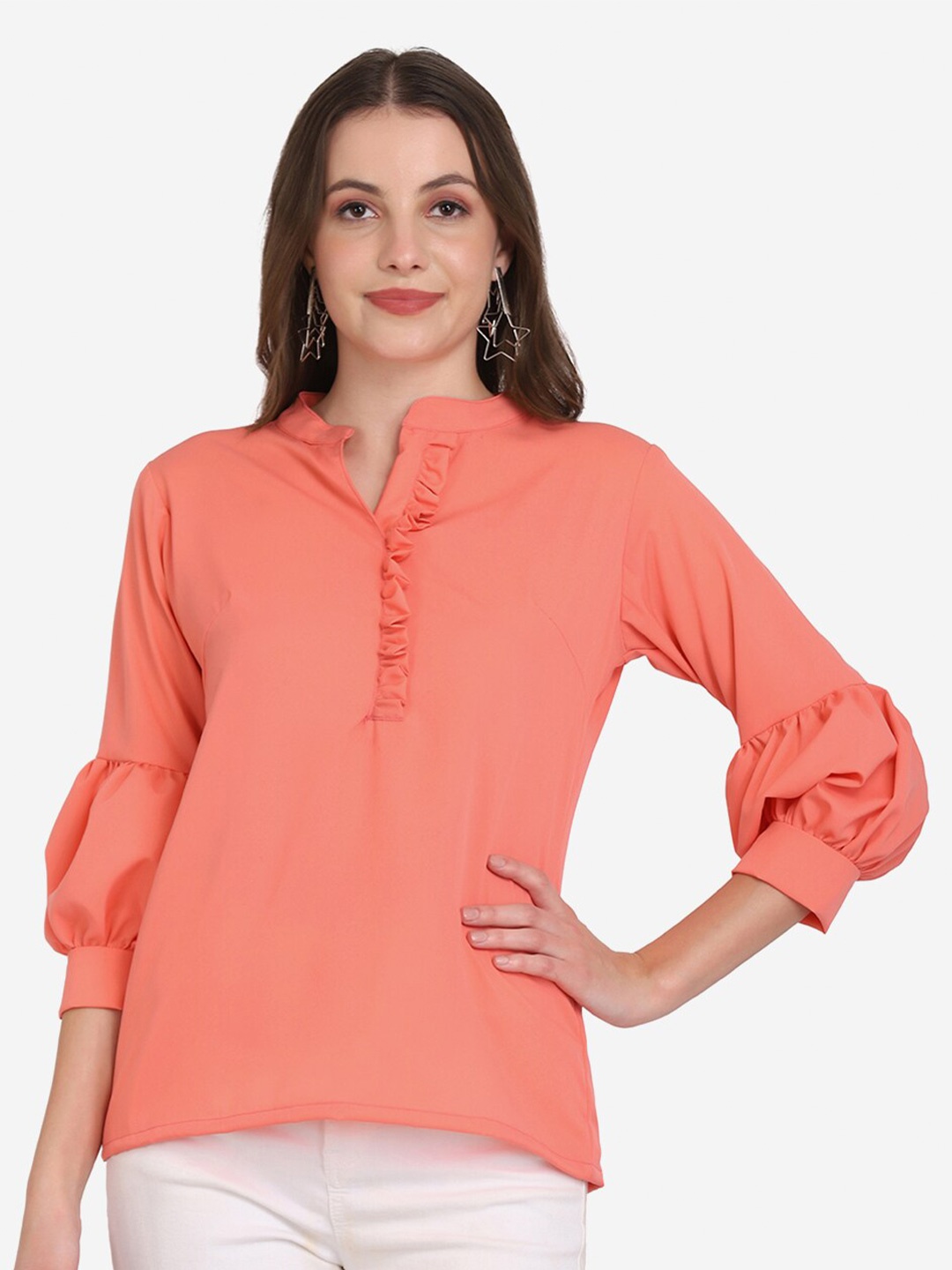 

SAKIA Peach-Coloured Mandarin Collar Top