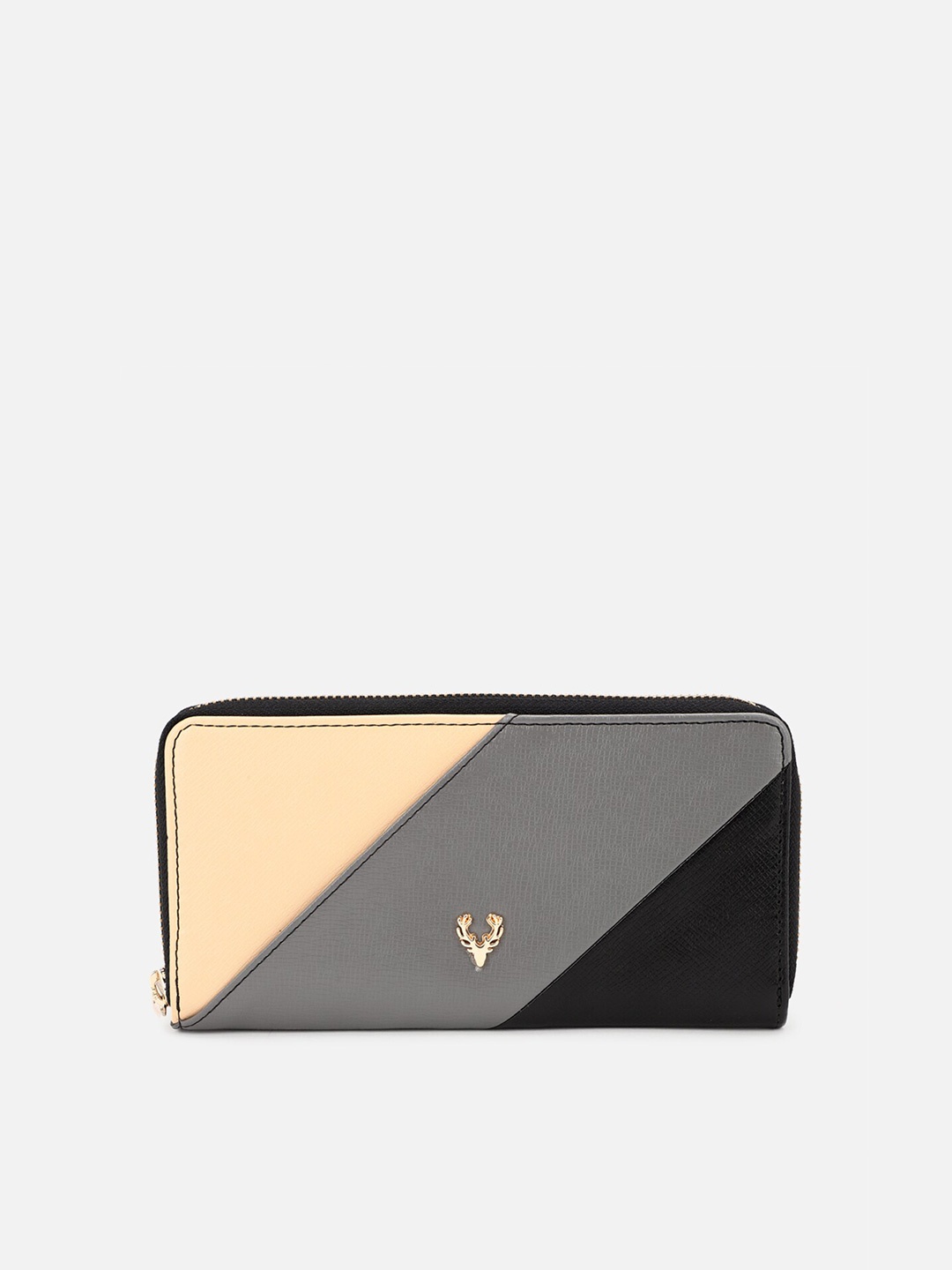 

Allen Solly Women Grey & Peach-Coloured Abstract Textured PU Zip Around Wallet