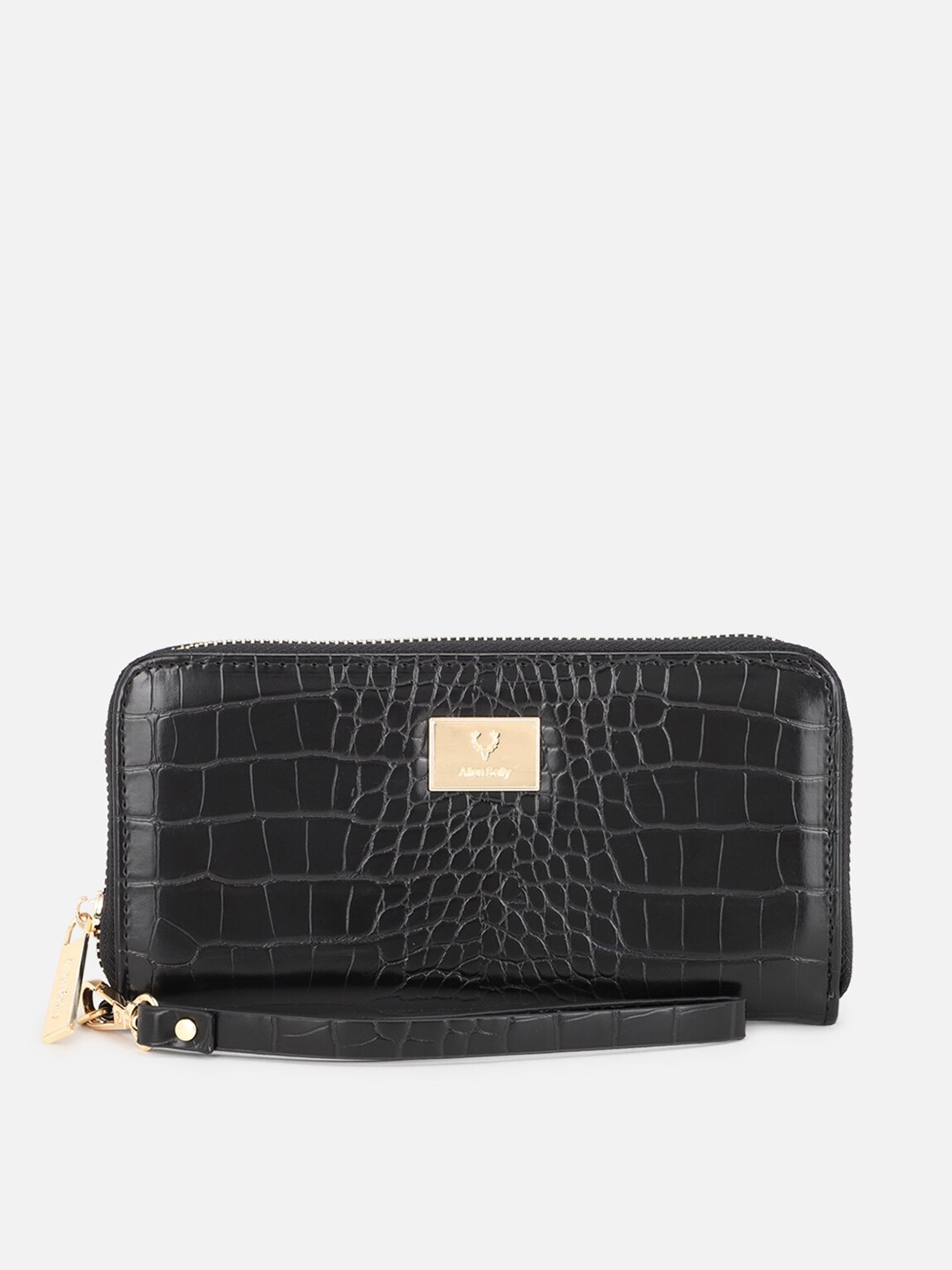 

Allen Solly Women Black Abstract Textured PU Zip Around Wallet