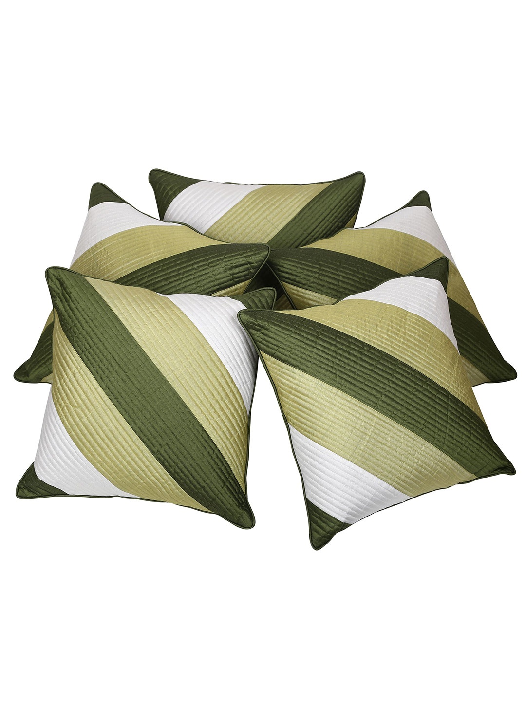 

Clasiko Green & White Set of 5 Striped Square Cushion Covers