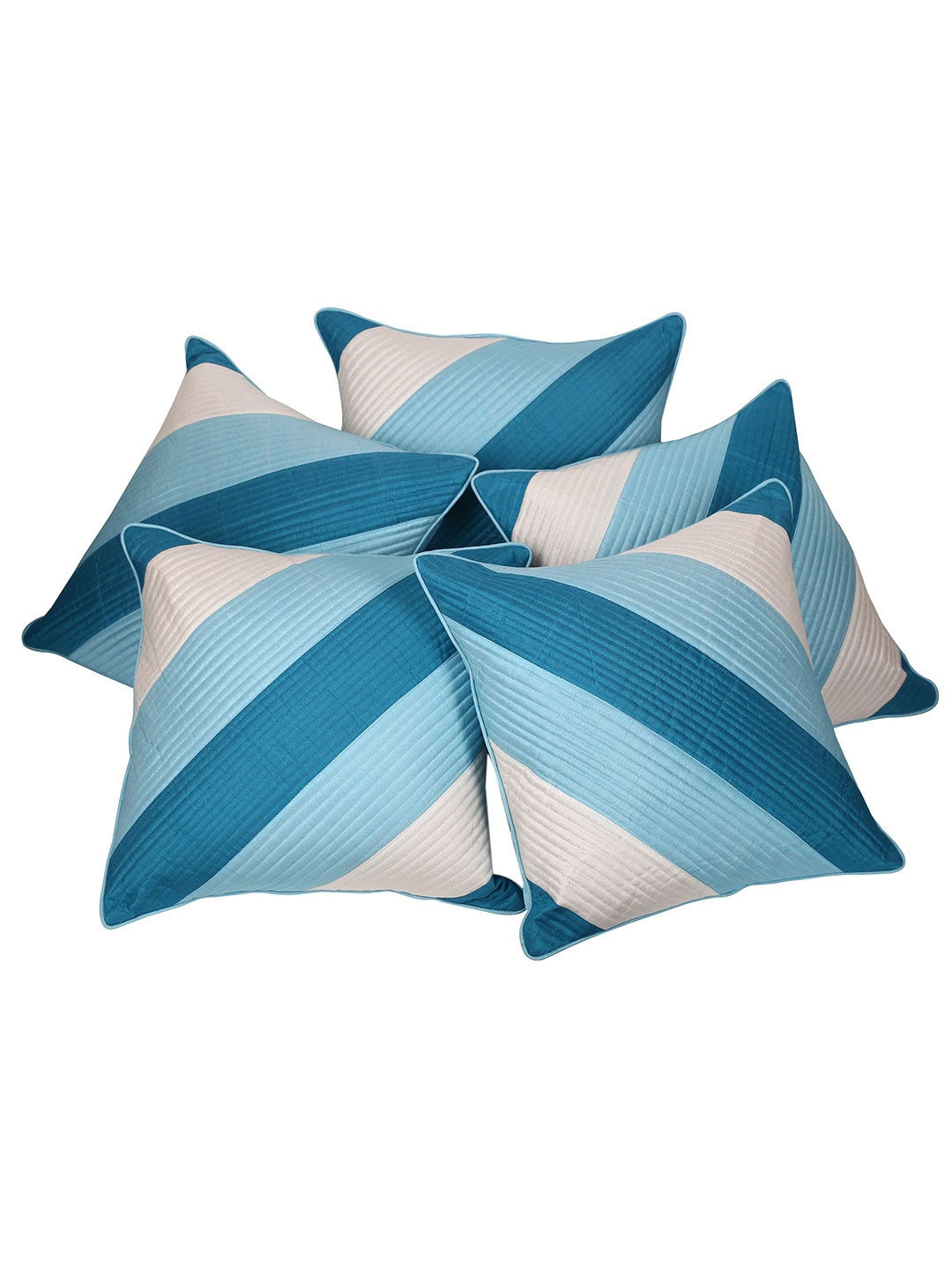 

Clasiko Blue & White Set of 5 Striped Square Cushion Covers