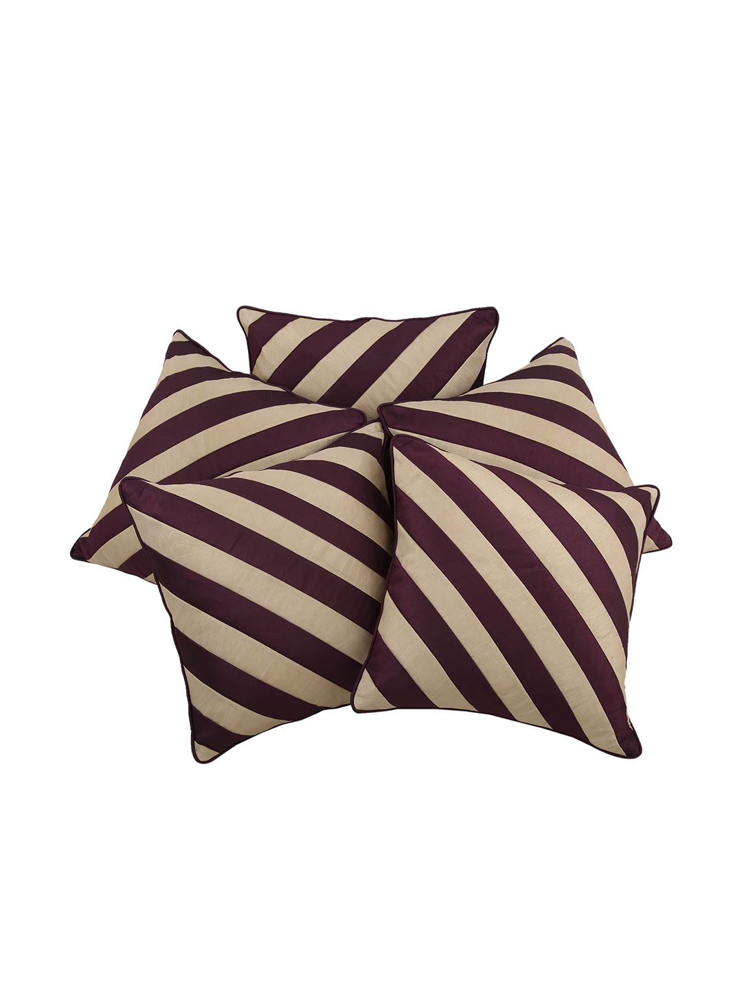 

Clasiko Set of 5 Beige & Brown Striped Square Cushion Covers