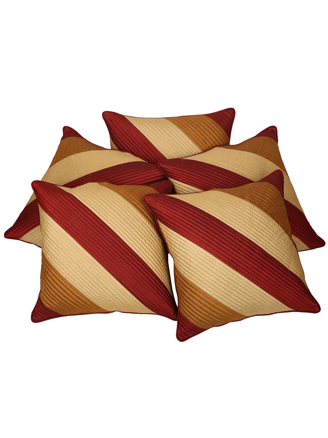 

Clasiko Maroon & Beige Set of 5 Striped Square Cushion Covers