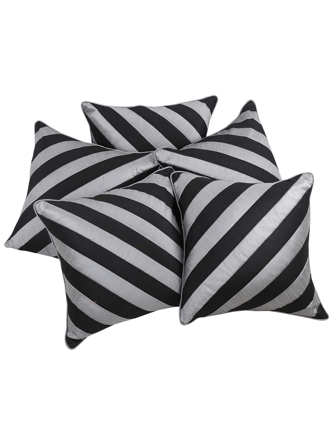 

Clasiko Black & Grey Set of 5 Striped Square Cushion Covers