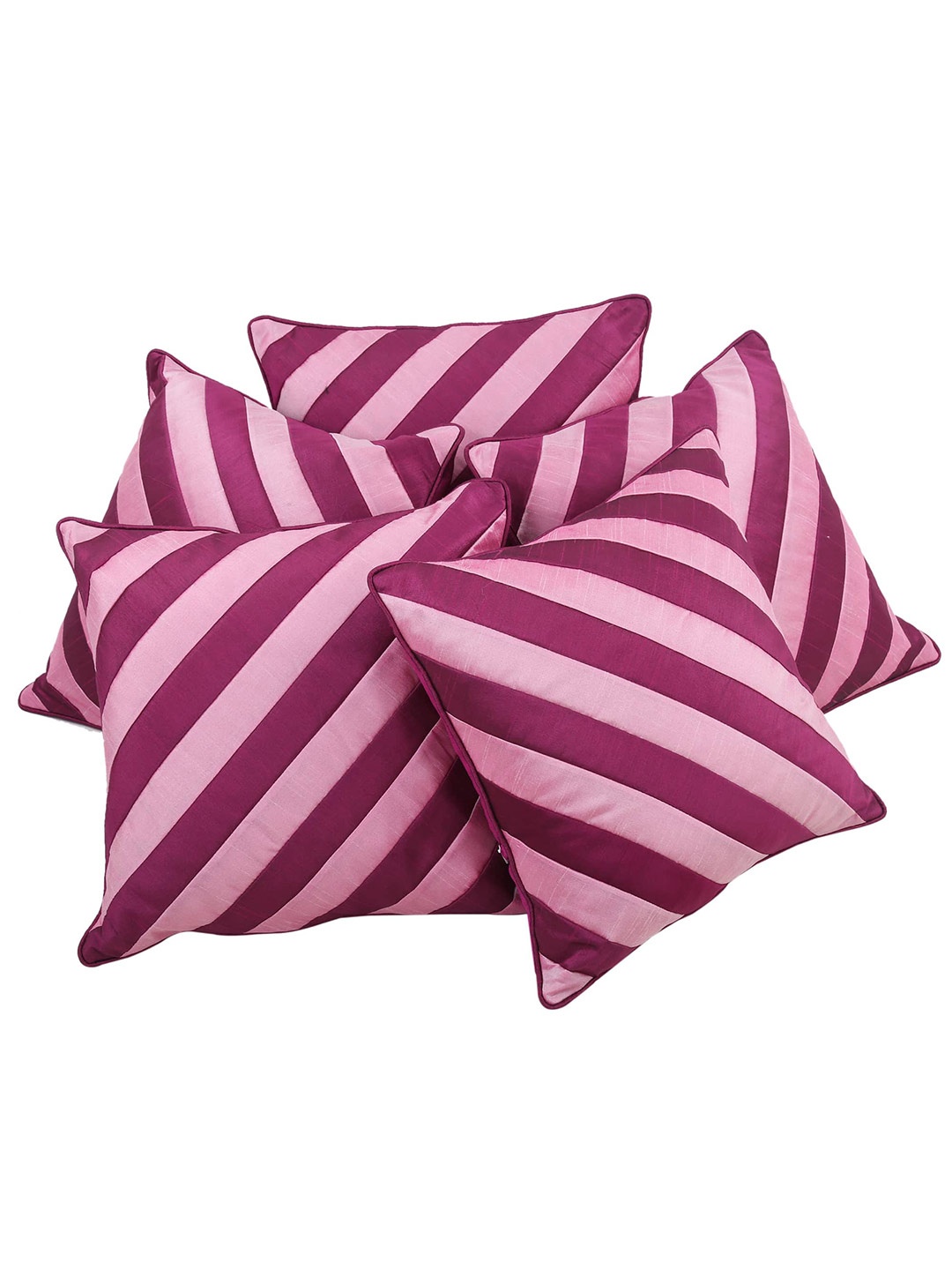 

Clasiko Set of 5 Pink Striped Square Cushion Covers