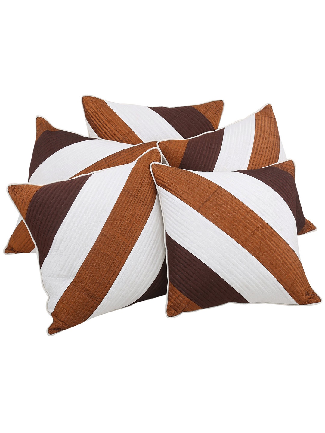 

Clasiko Brown & White Set of 5 Striped Square Cushion Covers