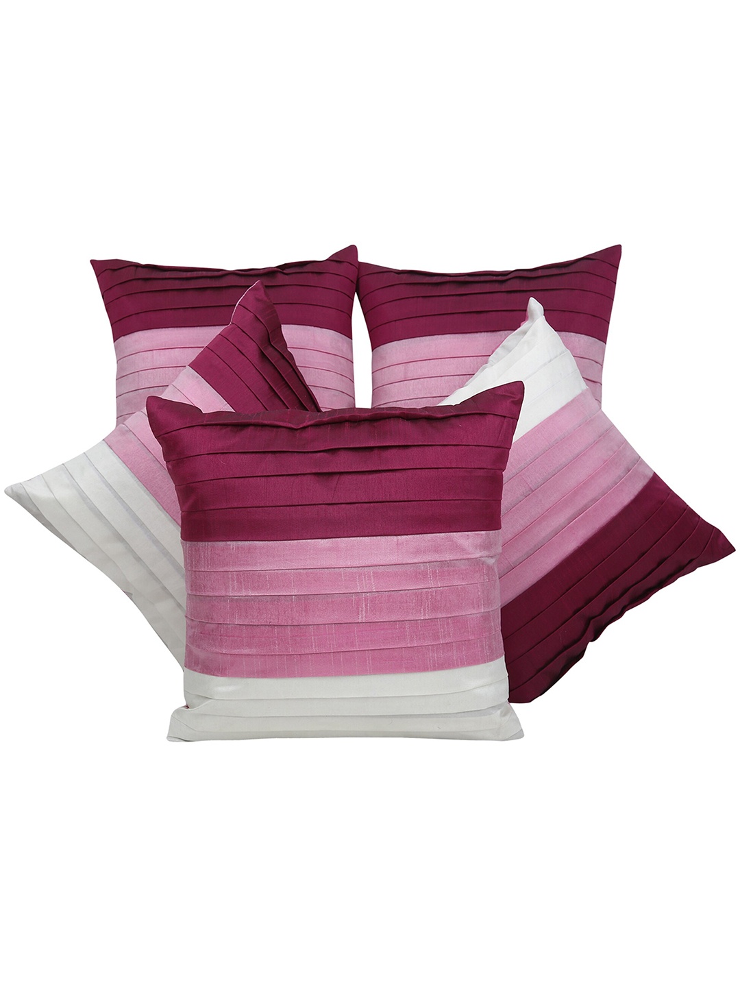 

Clasiko Magenta & White Set of 5 Striped Square Cushion Covers