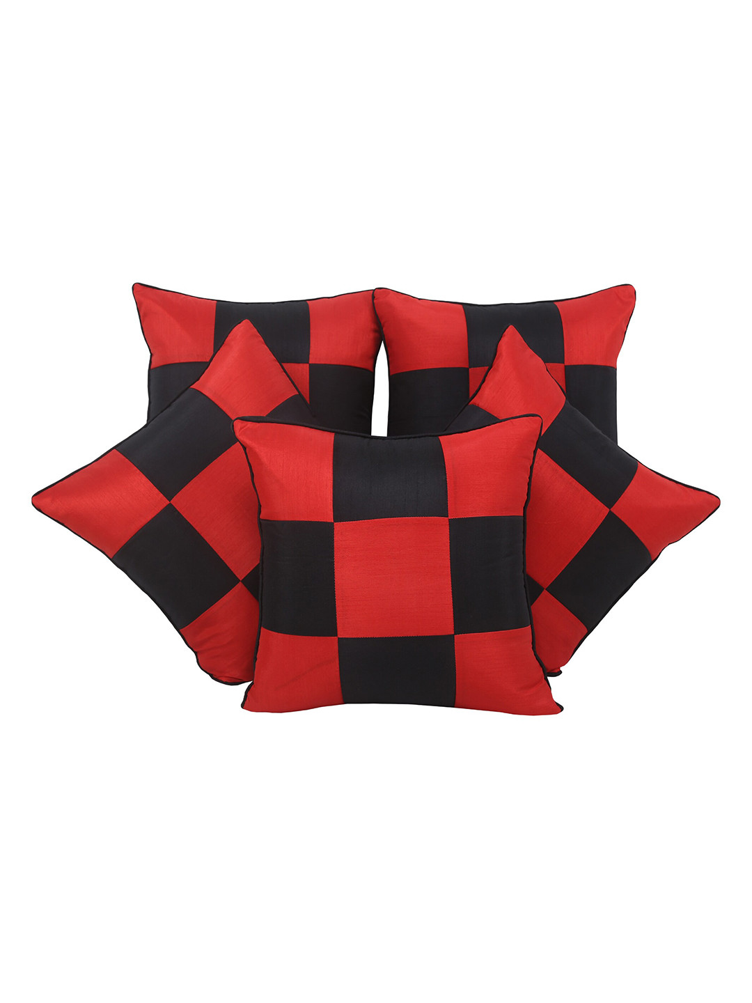 

Clasiko Red & Black Set of 5 Checked Square Cushion Covers