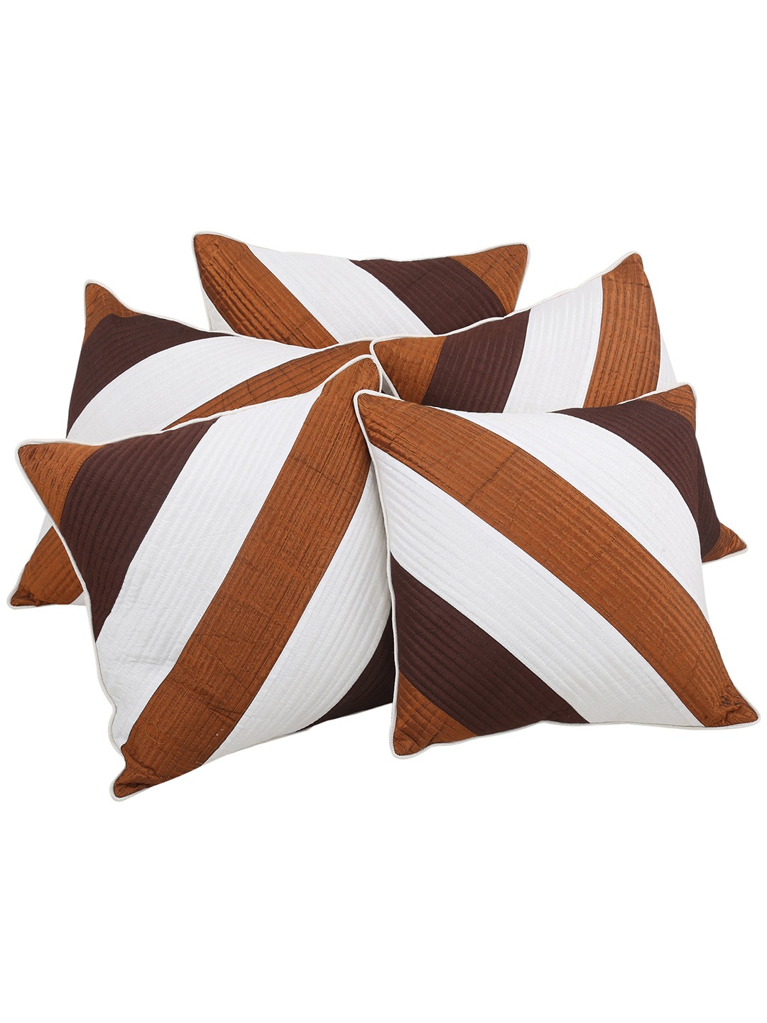 

Clasiko Brown & White Set of 5 Striped Square Cushion Covers