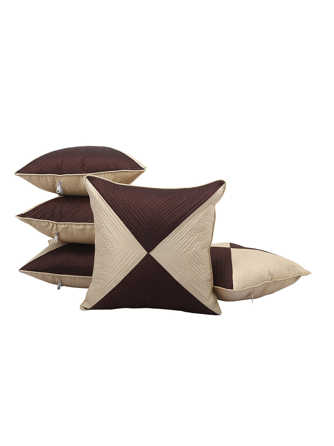 

Clasiko Brown & Beige Set of 5 ColourBlocked Square Cushion Covers