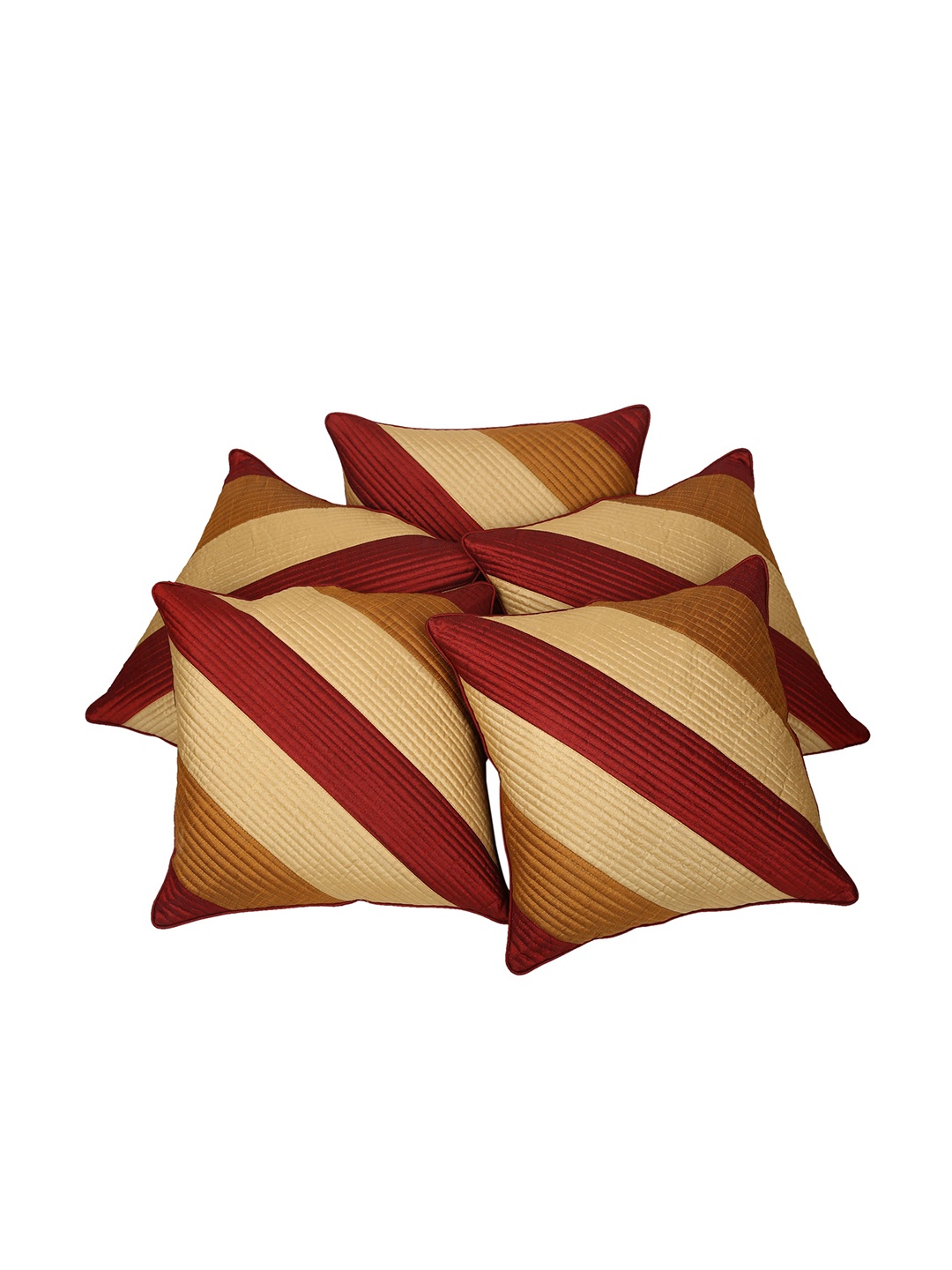 

Clasiko Maroon & Beige Set of 5 Striped Square Cushion Covers