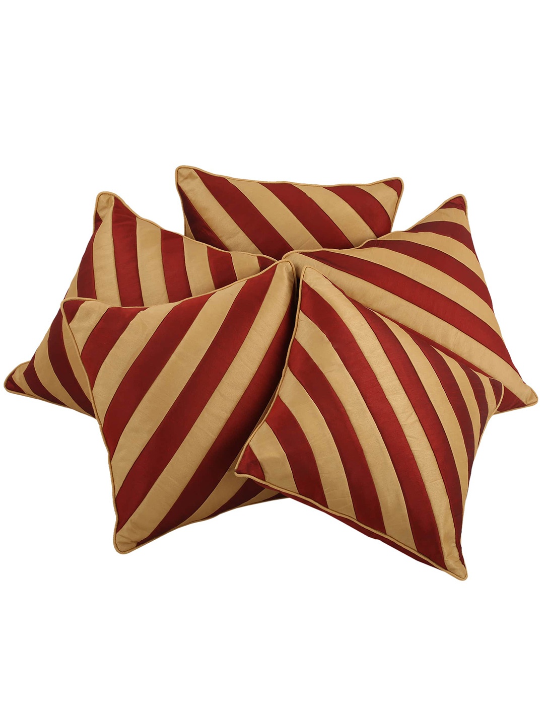 

Clasiko Beige & Maroon Pack of 5 Striped Square Cushion Covers