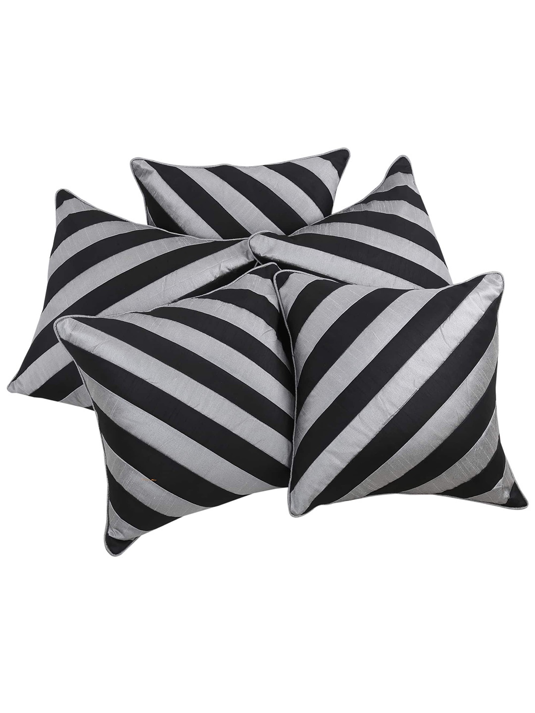 

Clasiko Black & Grey Set of 5 Striped Square Cushion Covers
