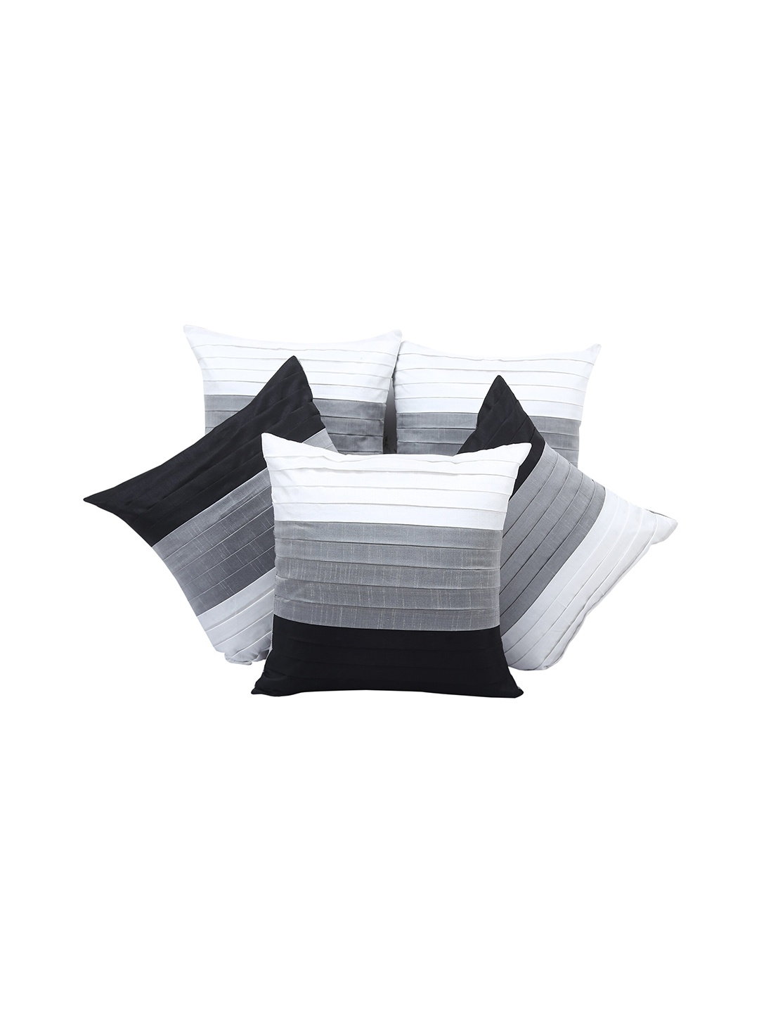 

Clasiko Set of 5 Black And Grey Colourblocked Square Cushion Covers