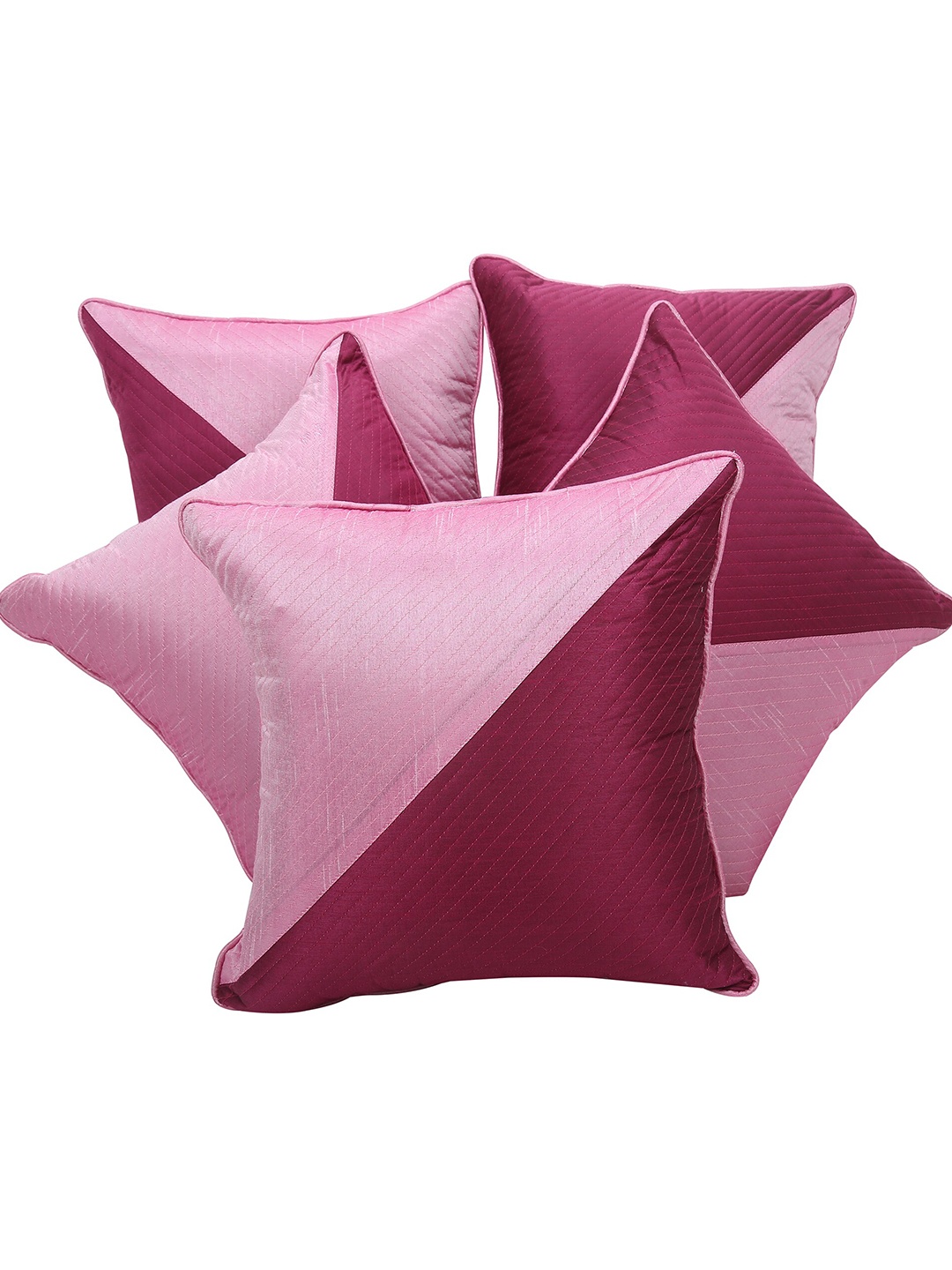 

Clasiko Pink & Magenta Set of 5 Colourblocked Quilted Square Cushion Covers