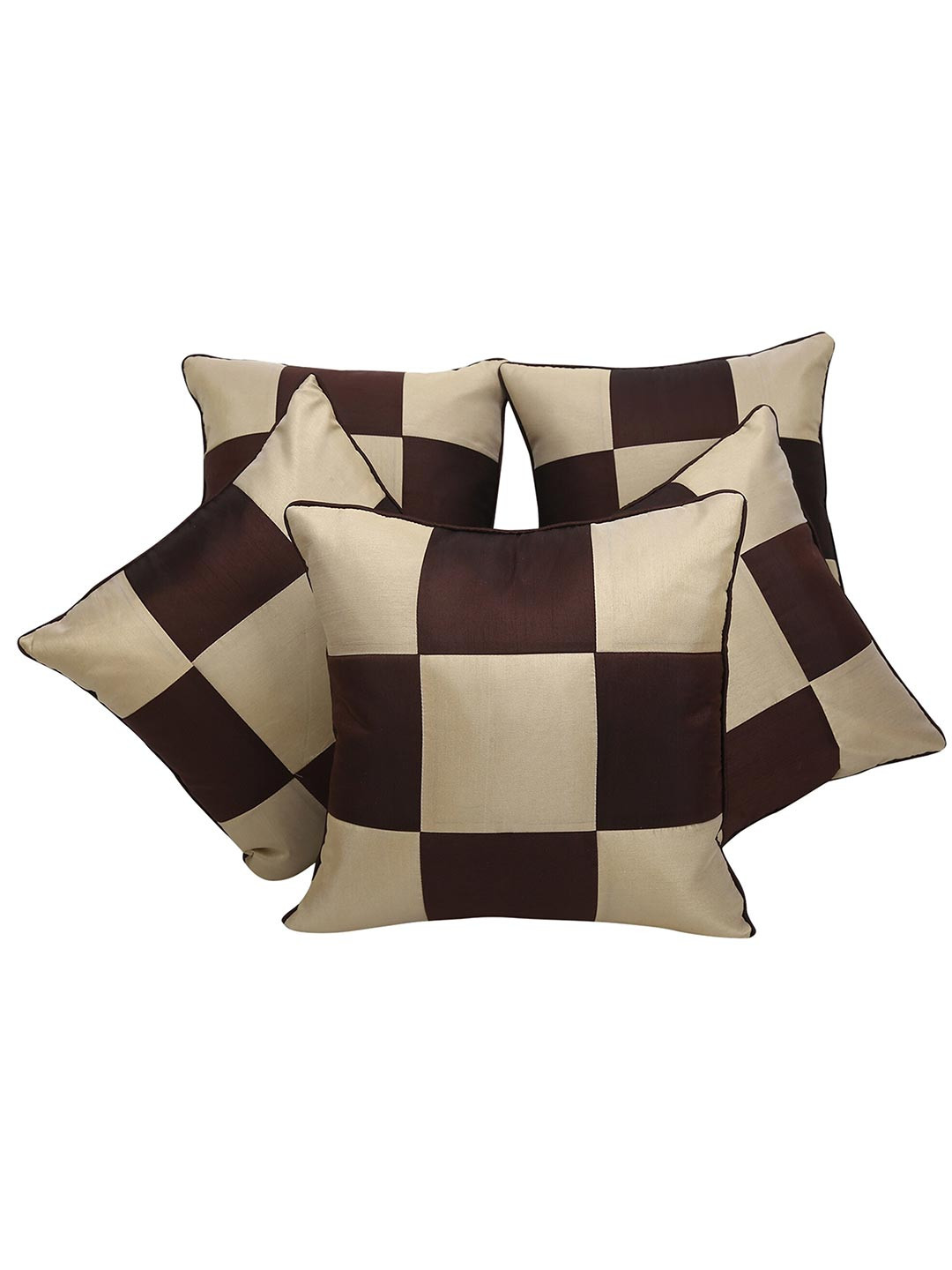 

Clasiko Brown & Beige Set of 5 Checked Square Cushion Covers