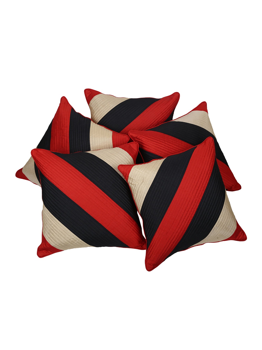 

Clasiko Red & Black Set of 5 Striped Square Cushion Covers