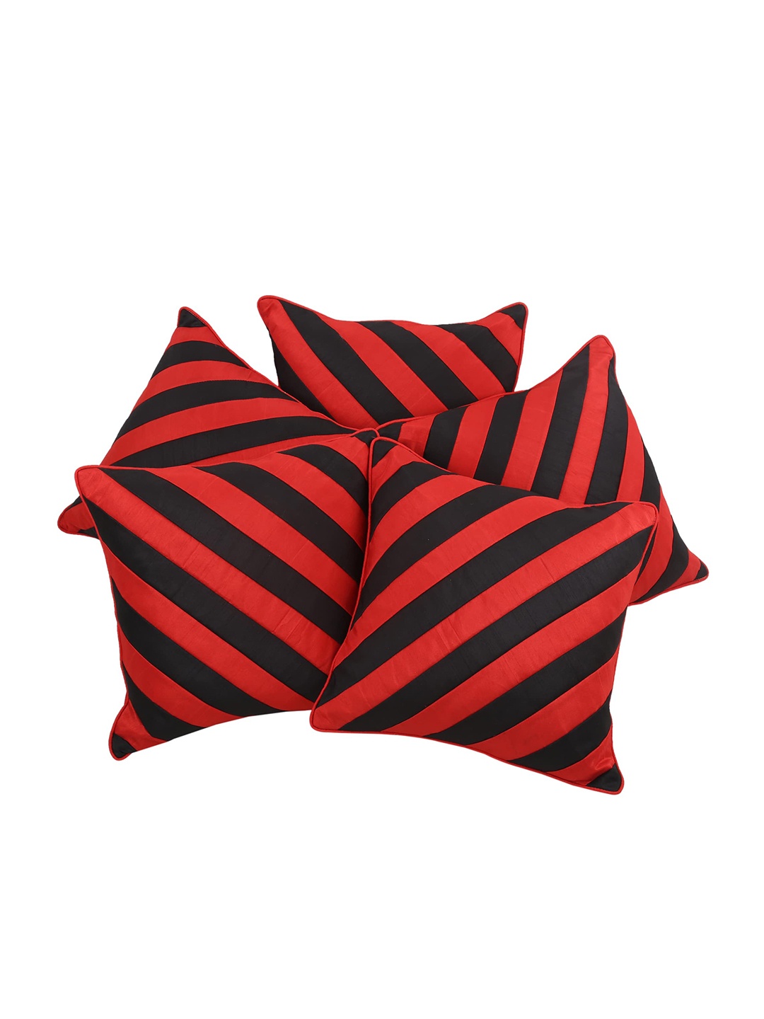 

Clasiko Red & Black Set of 5 Striped Square Cushion Covers