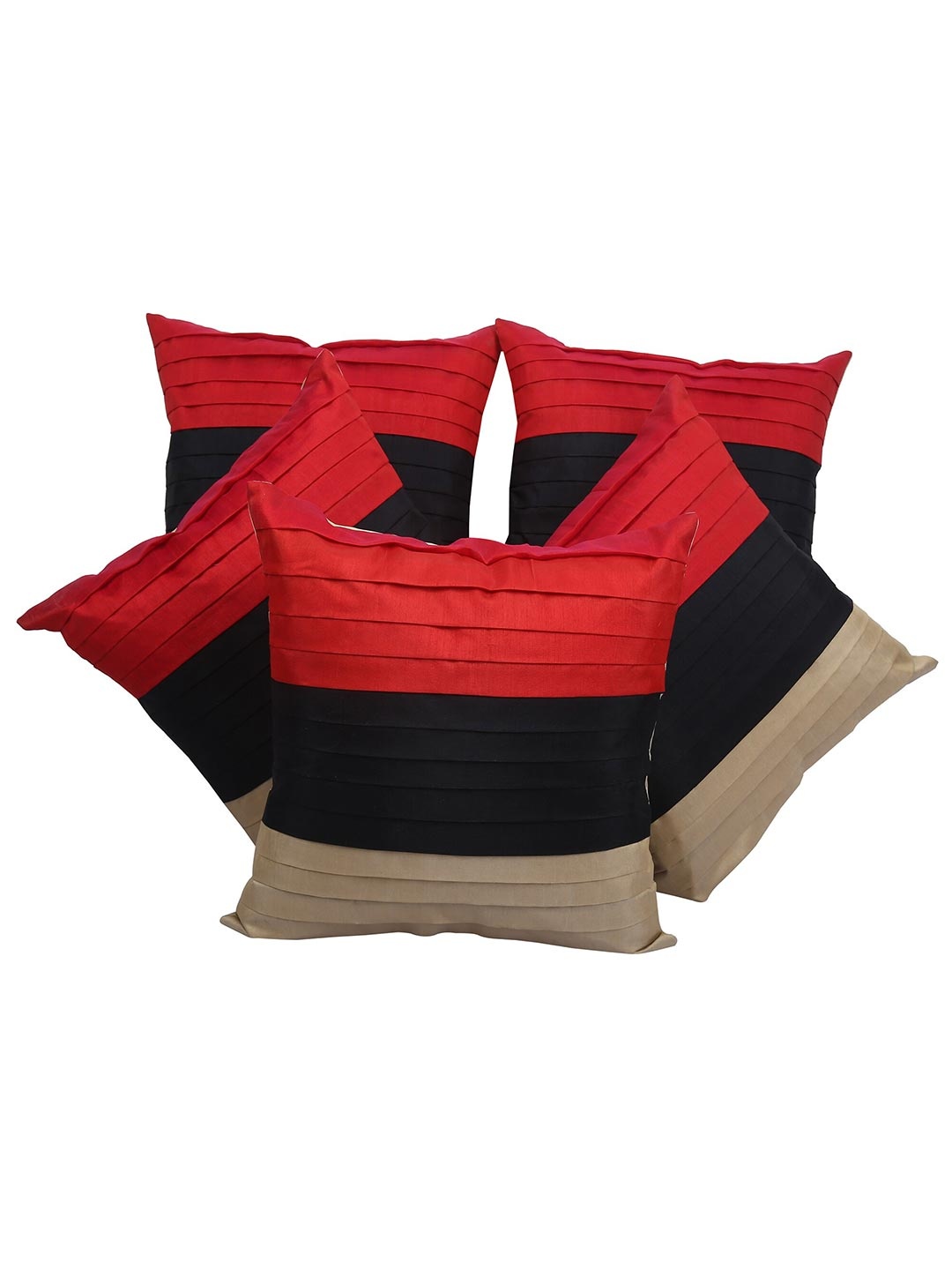 

Clasiko Red & Black Set of 5 Striped Square Cushion Covers