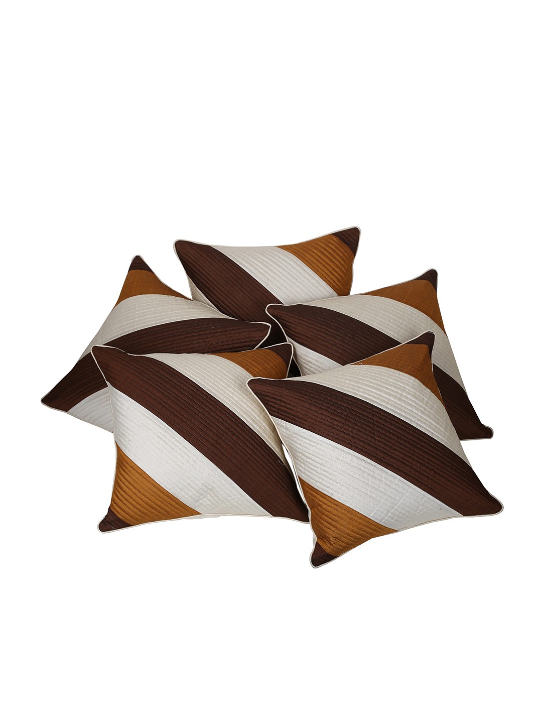 

Clasiko Brown & White Set of 5 Striped Square Cushion Covers