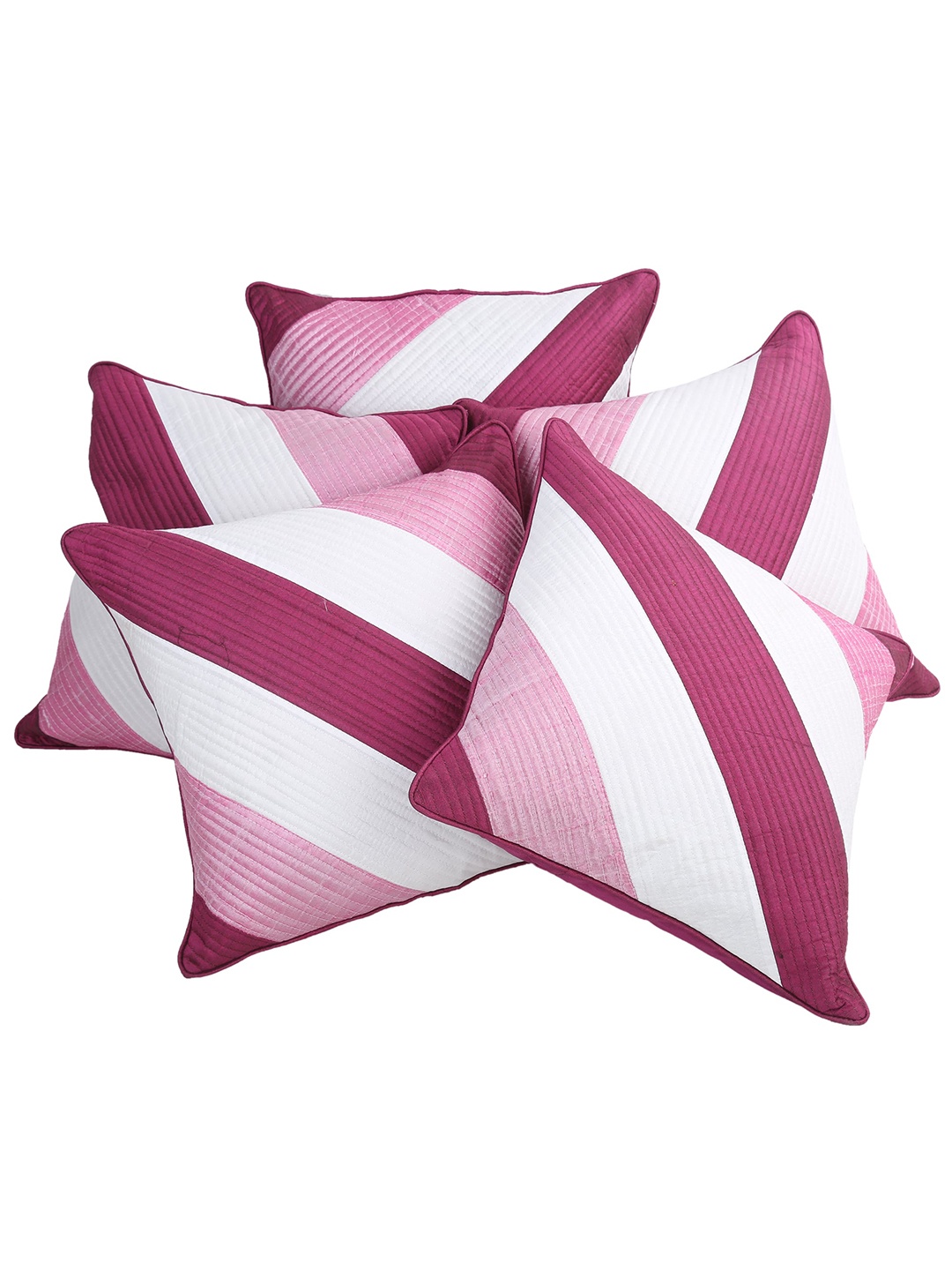 

Clasiko Pink & White Set of 5 Striped Square Cushion Covers