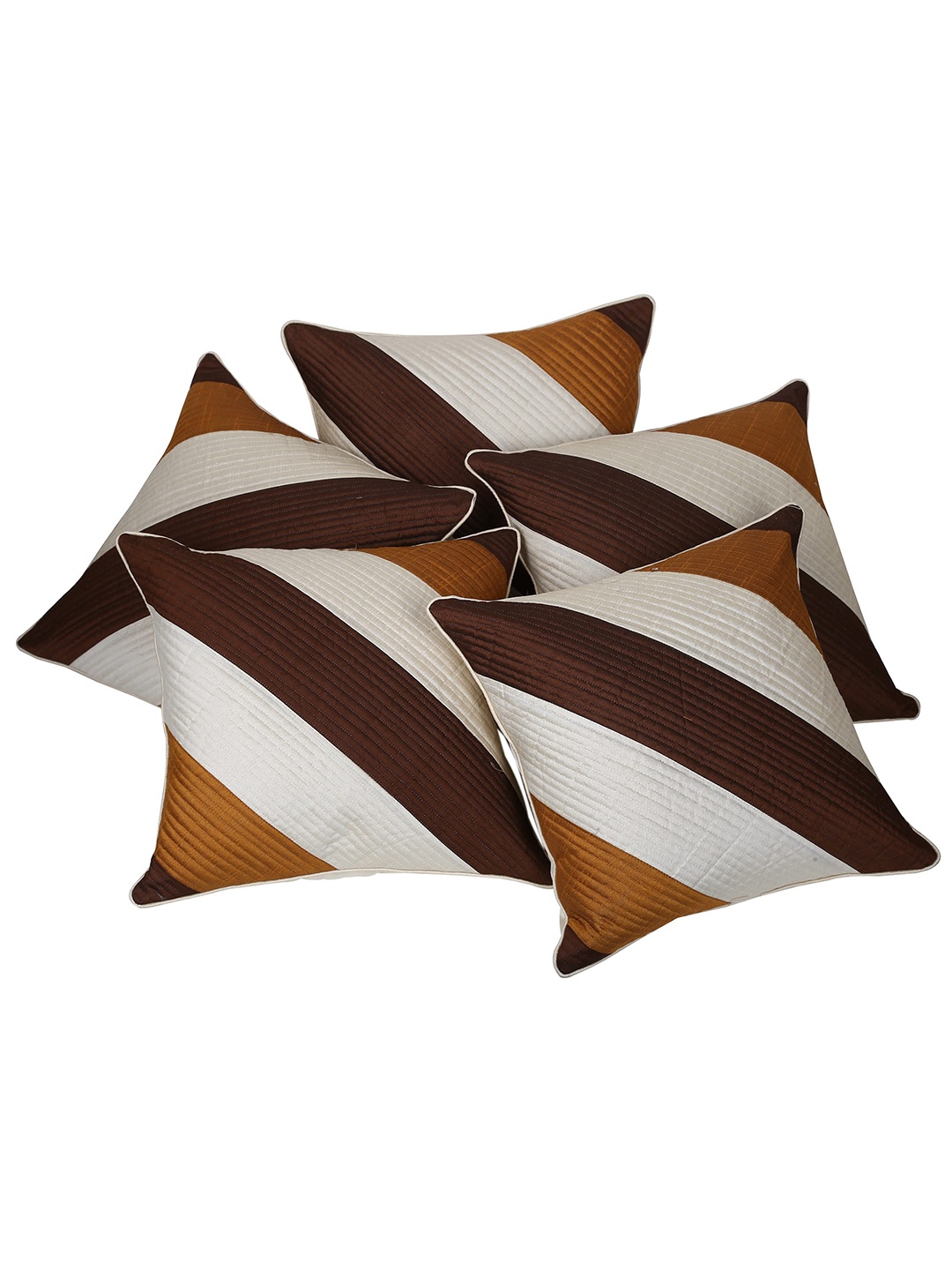 

Clasiko Brown & White Set of 5 Striped Square Cushion Covers