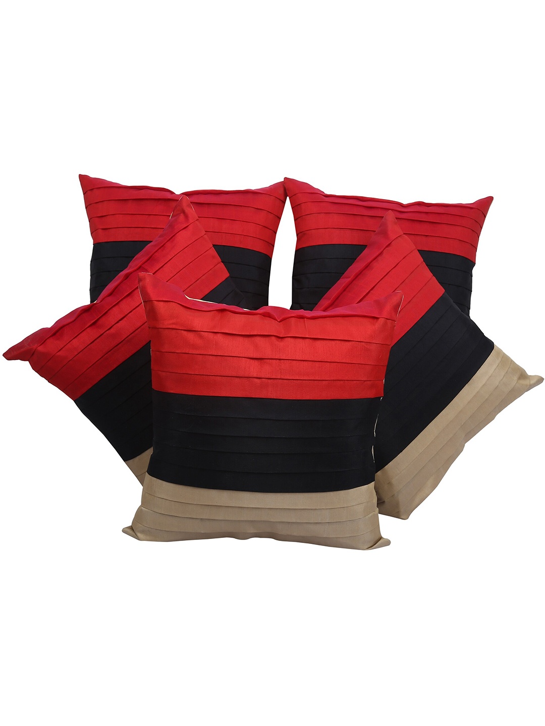 

Clasiko Red & Black Set of 5 Striped Square Cushion Covers