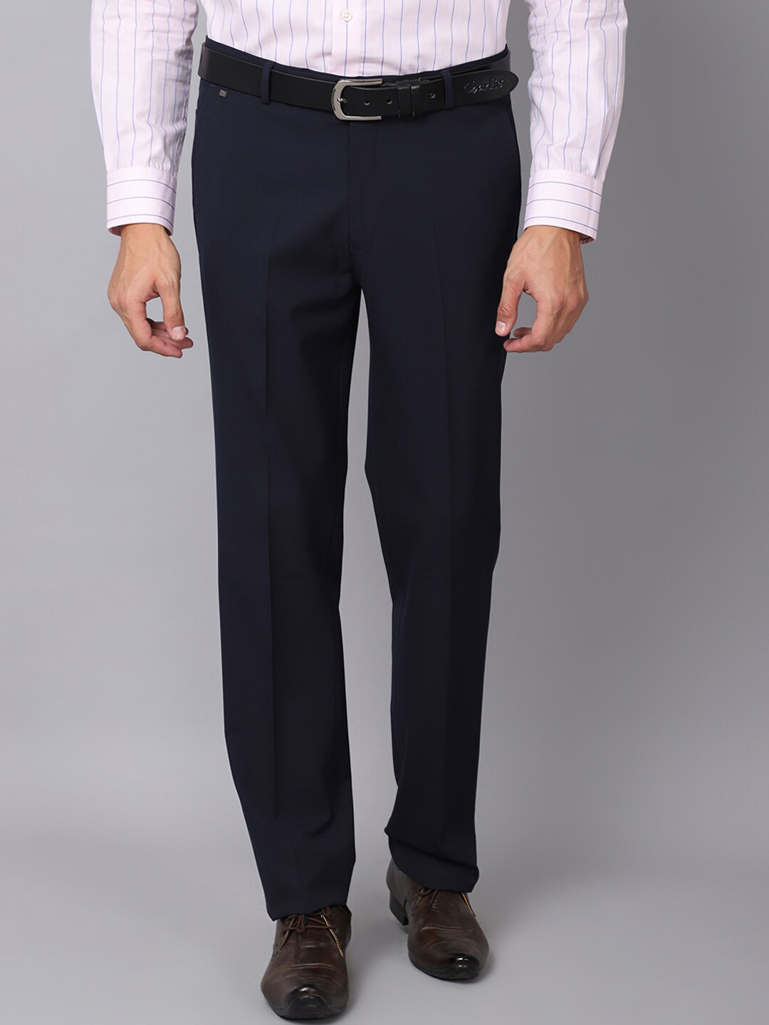 

Cantabil Men Navy Blue Formal Trousers