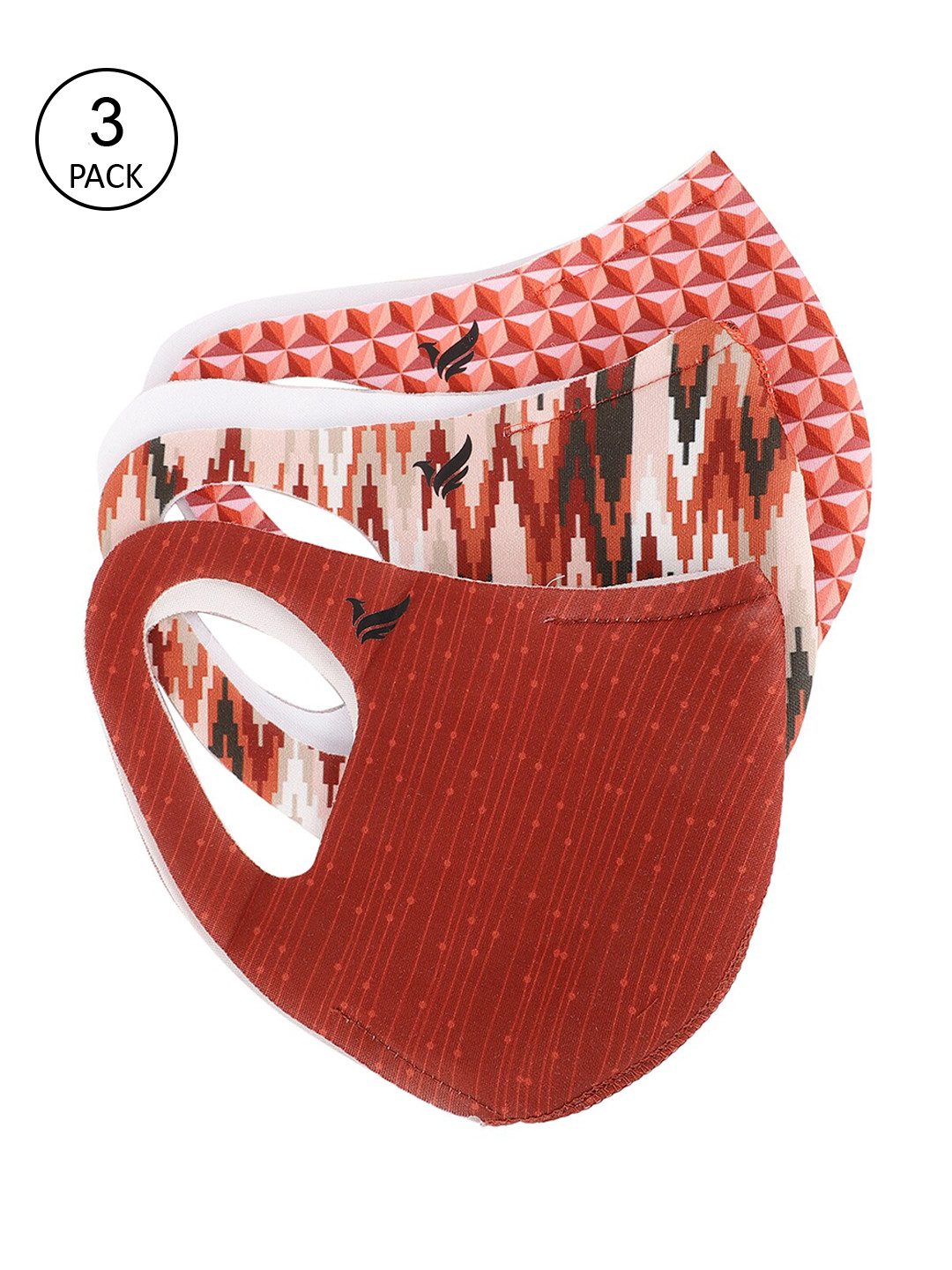 

Blackberrys Men Pack Of 3 Red Printed 3-Ply Outdoor Cloth Masks, Multi