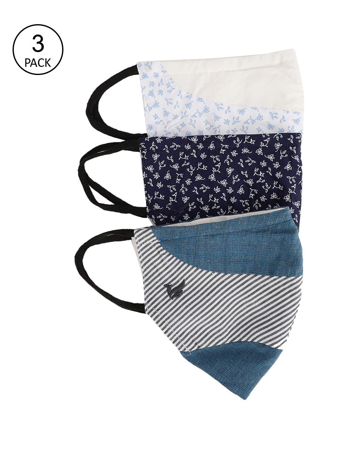 

Blackberrys Men Pack Of 3 Printed 3-Ply Reusable Cotton Protective Outdoor Masks, White