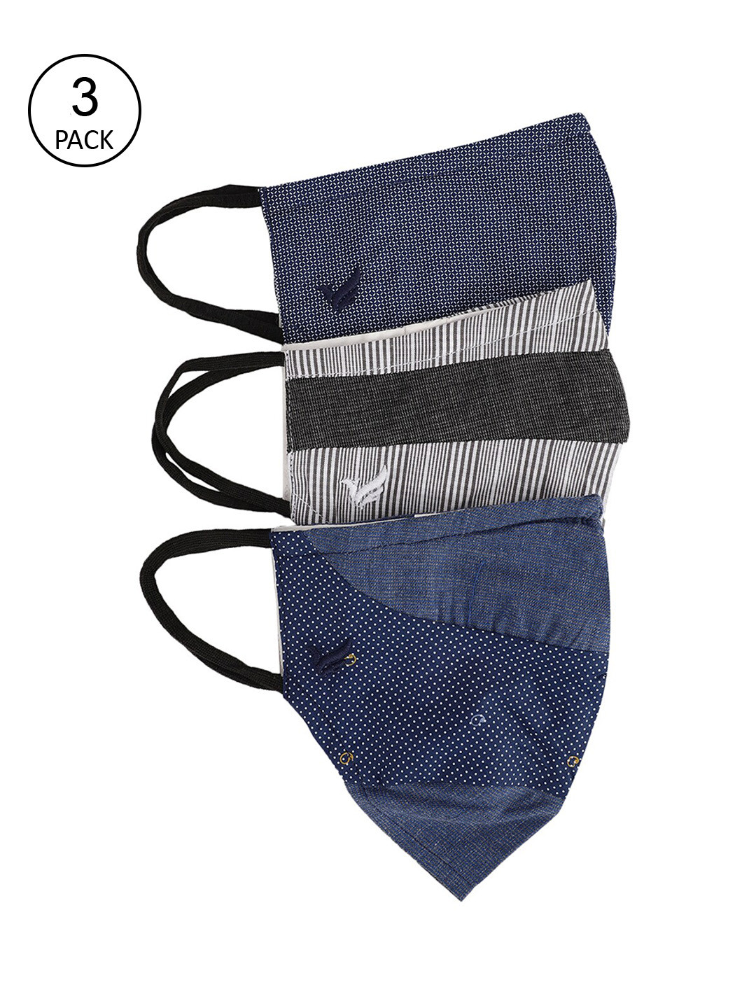 

Blackberrys Men Pack Of 3 Printed 3-Ply Reusable Cotton Protective Outdoor Masks, Blue
