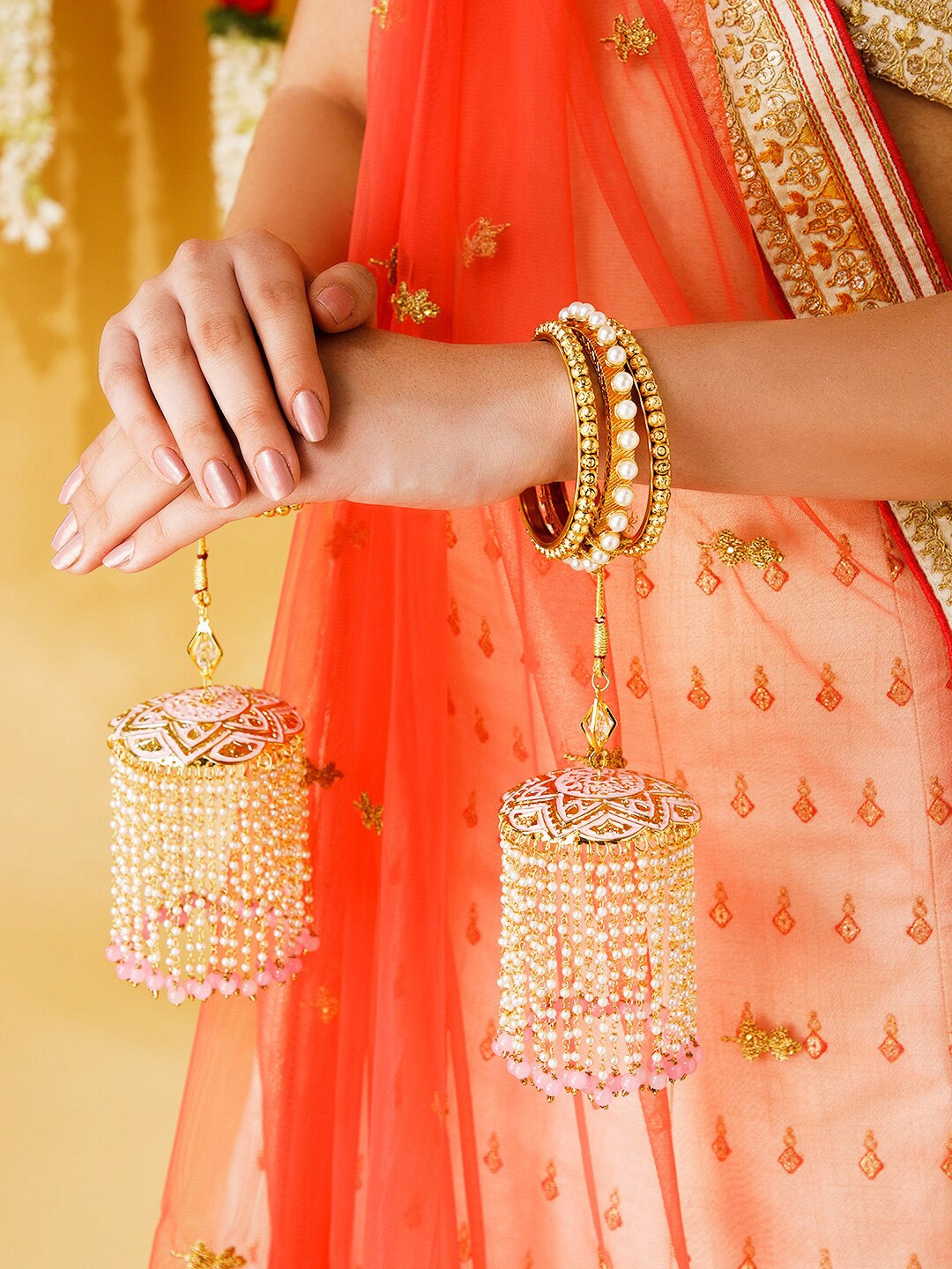 

Rubans Set Of 2 24K Gold-Plated White Pearl Beaded Kaleera