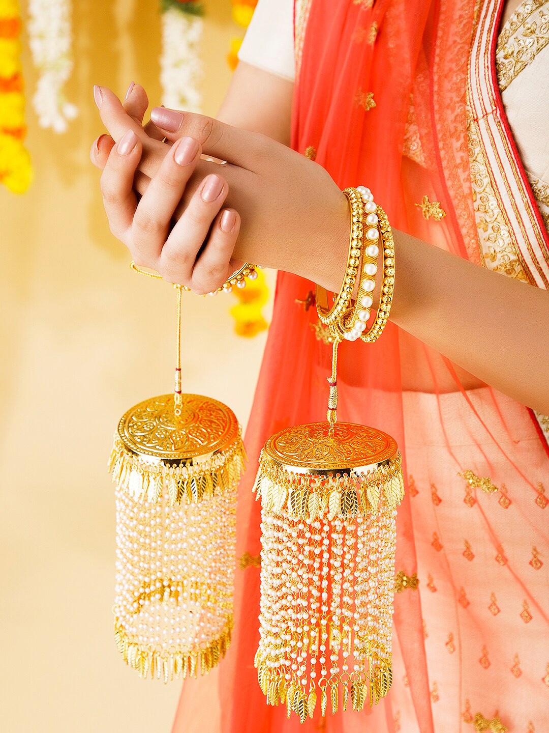 

Rubans Set Of 2 24K Gold-Plated White Pearl Beaded Kaleera