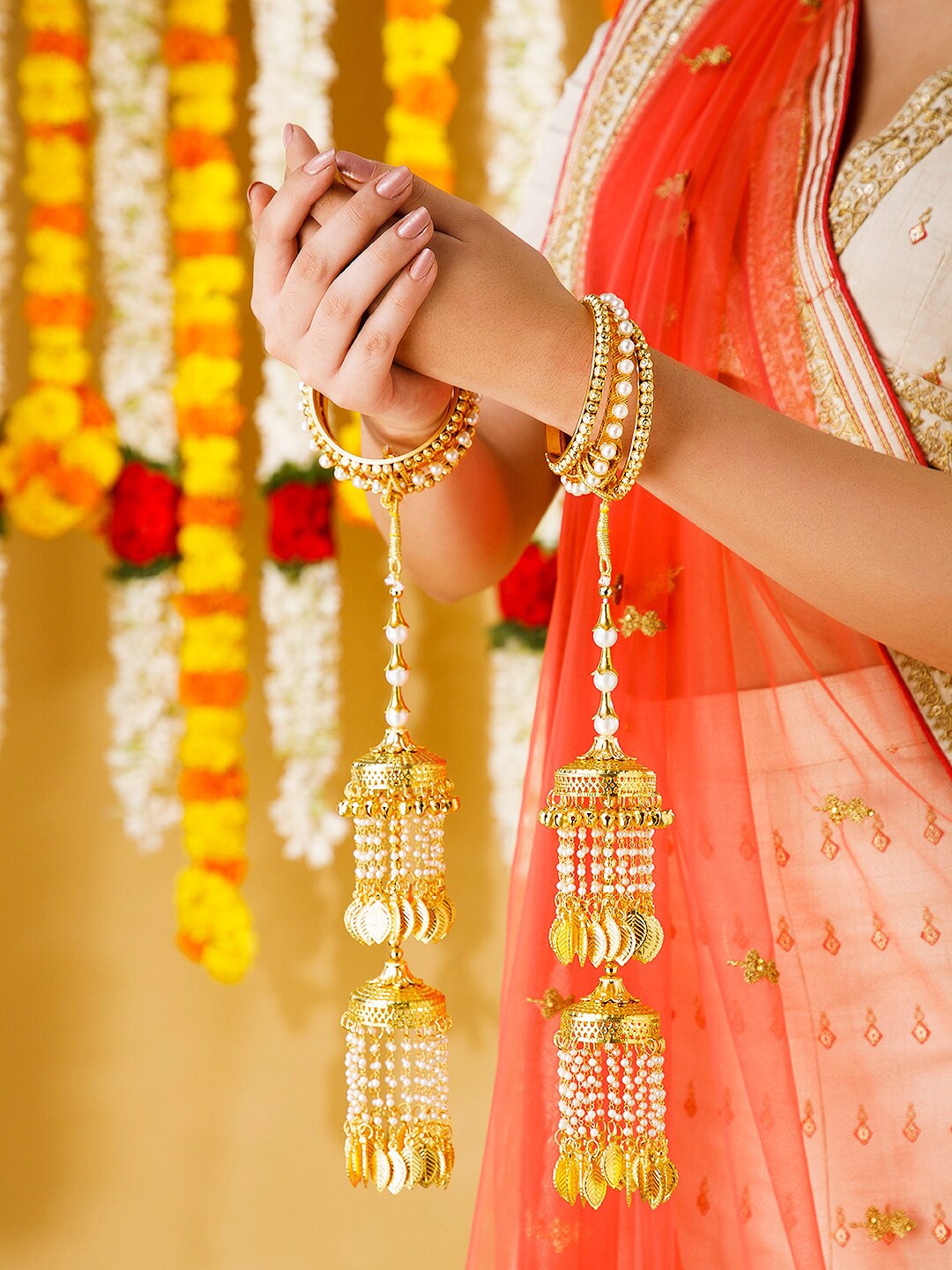 

Rubans Women Set Of 2 24 K Gold-Plated Handcrafted Bridal Layered Kaleeras