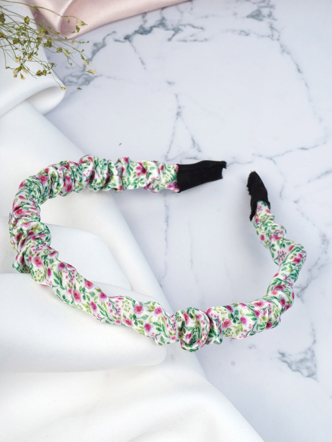 

Emmie Women White & Green Printed Ruffled Hairband