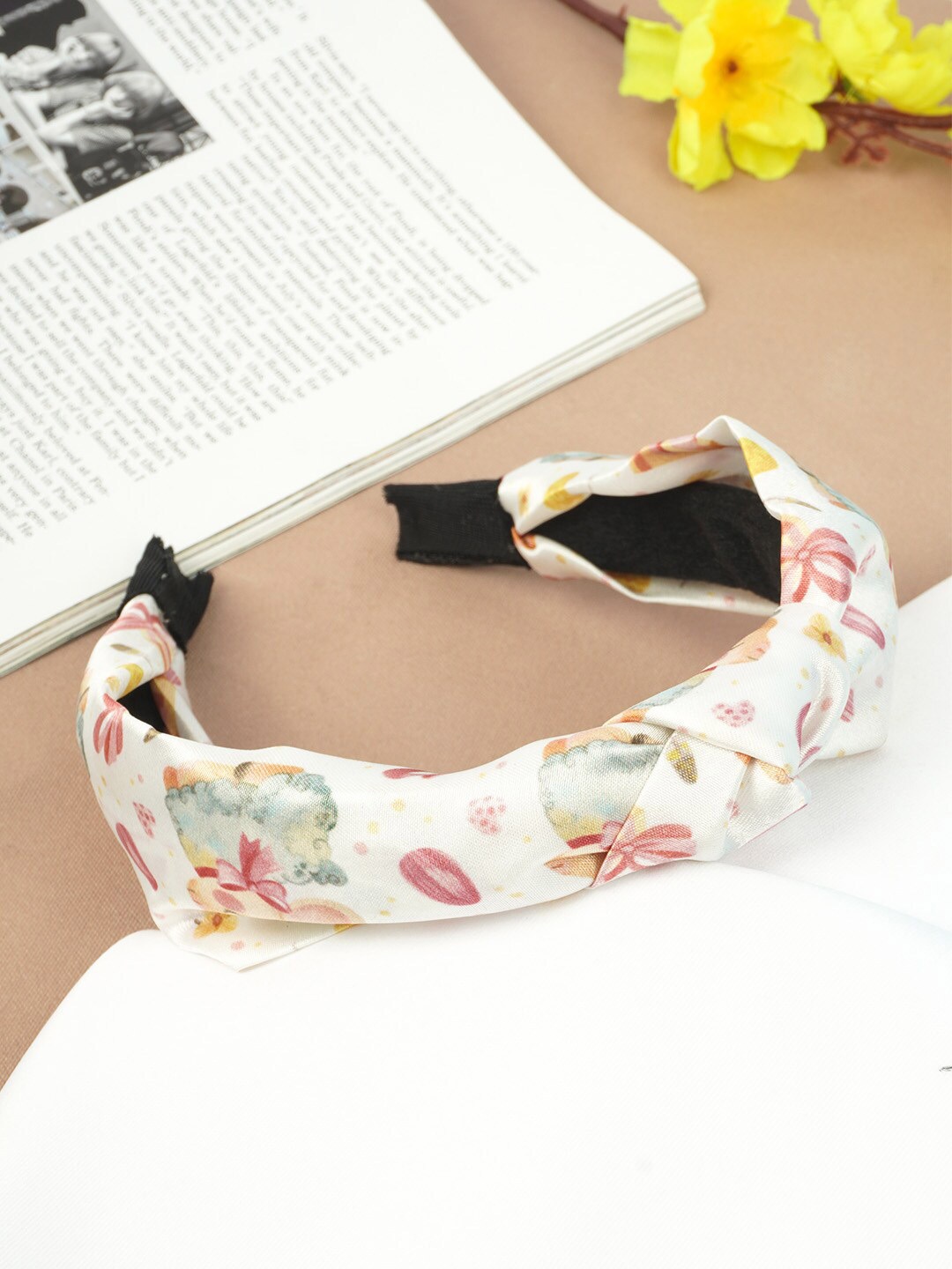

Emmie Women White & Pink Printed Knotted Hairband