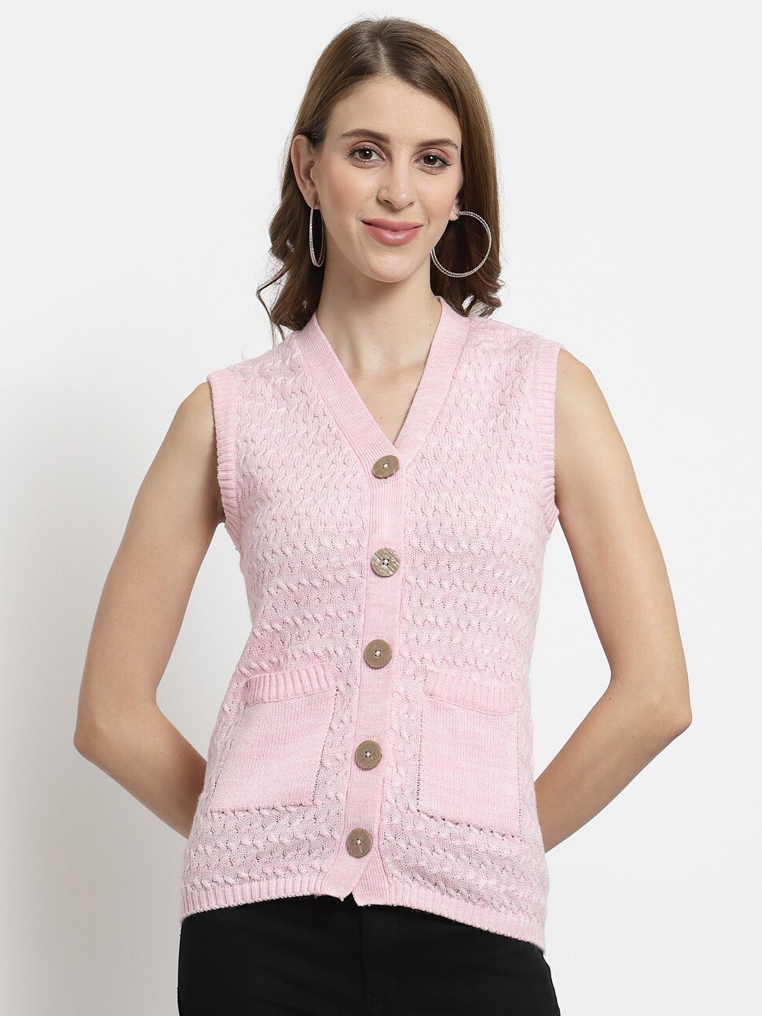 

Kalt Women Pink Cable Knit Cardigan