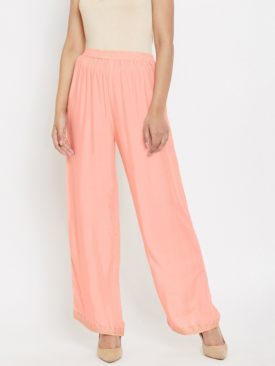 

Evalona Women Peach-Coloured Knitted Ethnic Palazzos