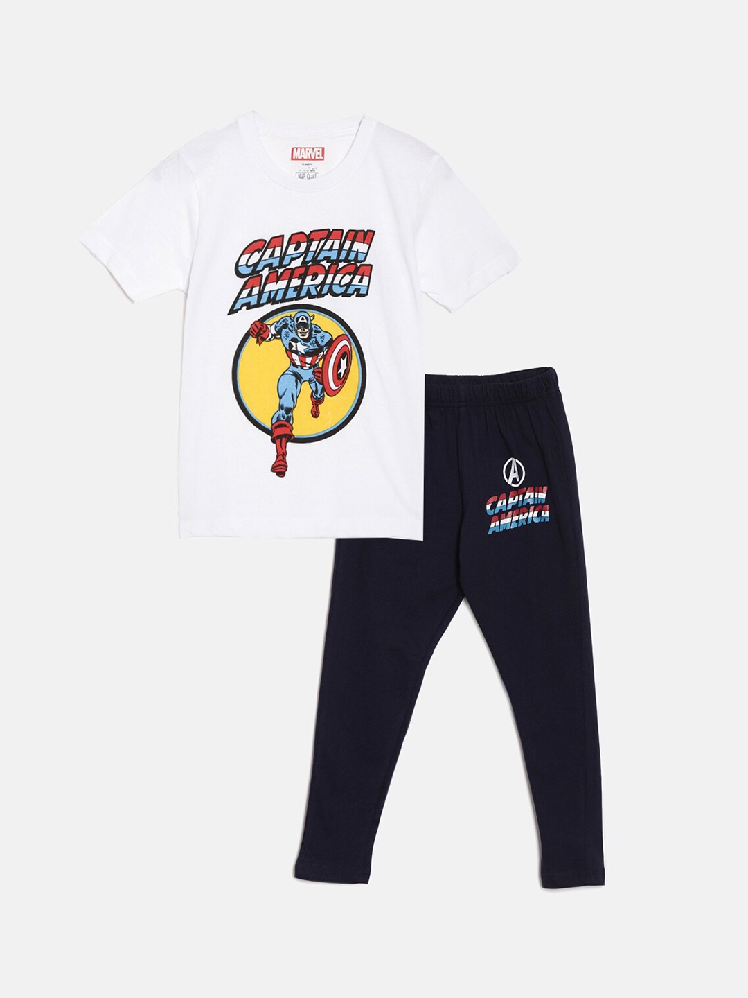 

Nap Chief Unisex Kids White & Navy Blue Captain America Printed Night suit