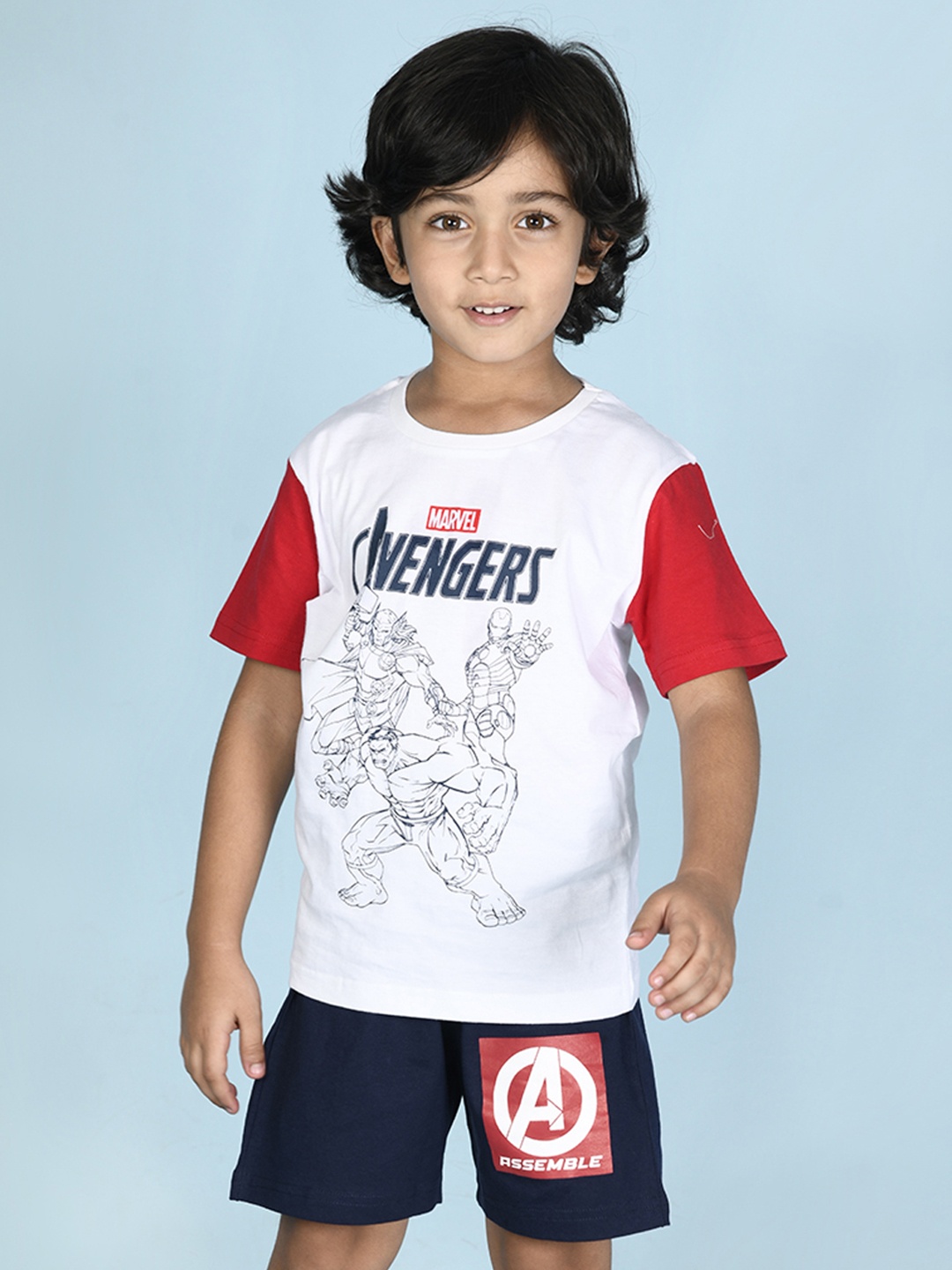 

Nap Chief Unisex Kids White & Red Avengers Printed Night suit