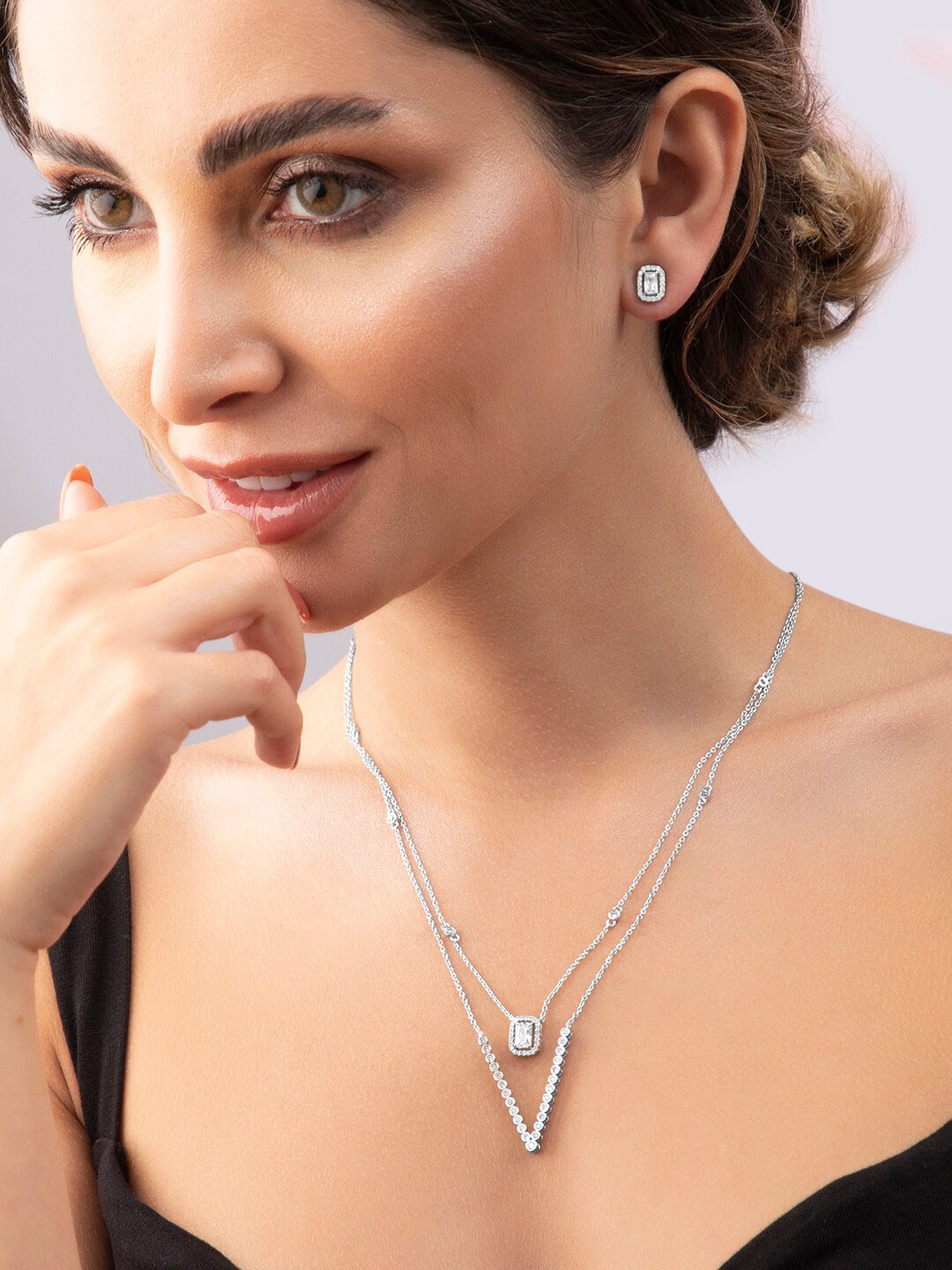

Rubans Voguish Silver-Plated Silver AD Studded Handcrafted Jewellery Set