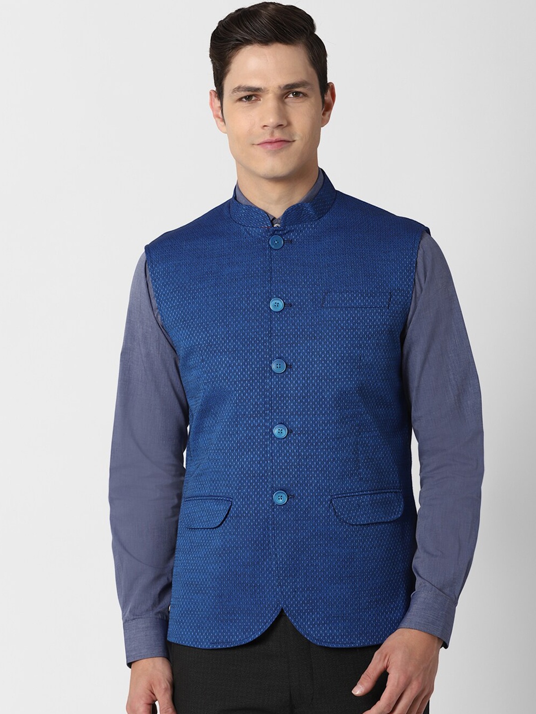 

Peter England Elite Men Blue Printed Woven Nehru Jacket